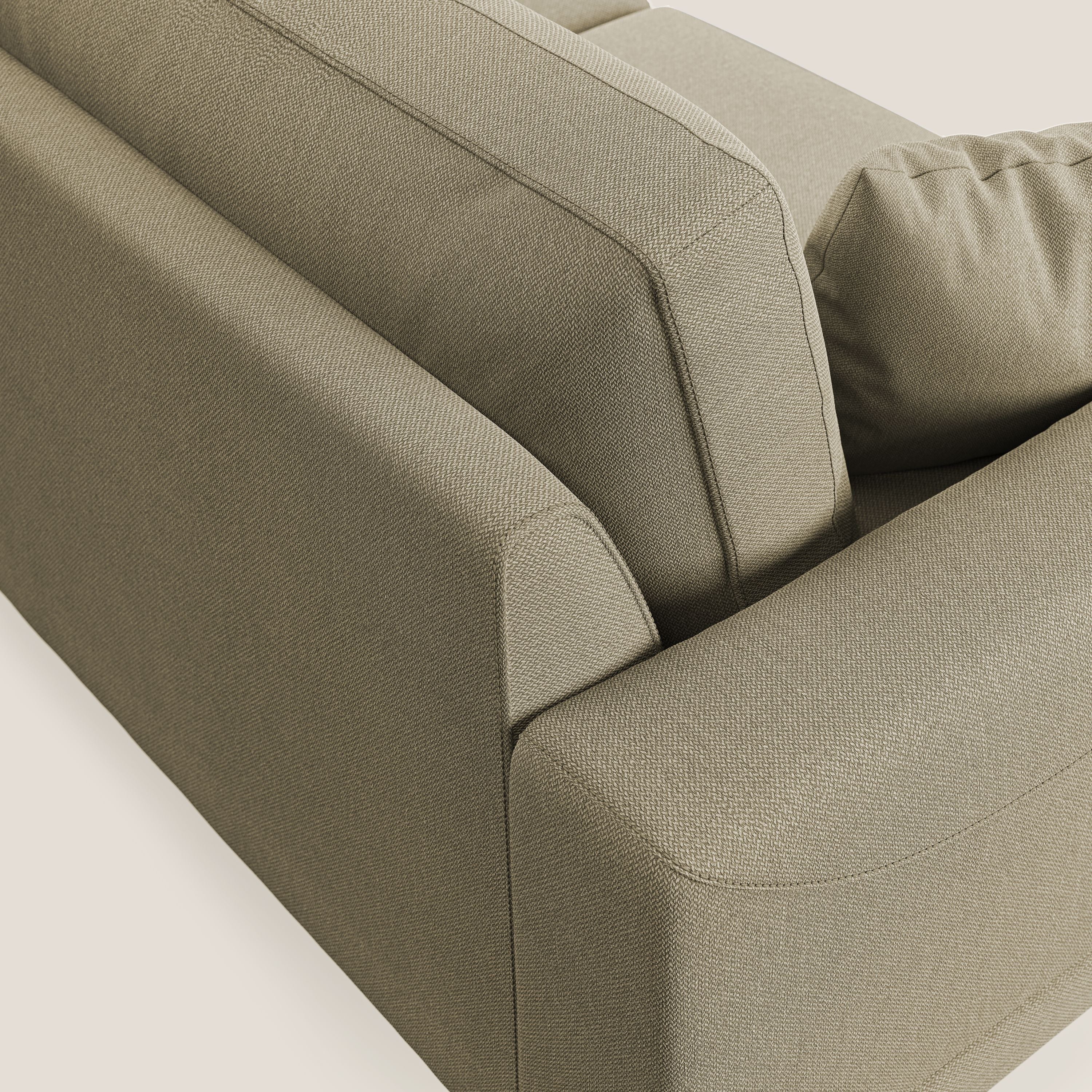 Dorian divano moderno angolare con penisola in tessuto morbido antimacchia T05 cammello - divani.store