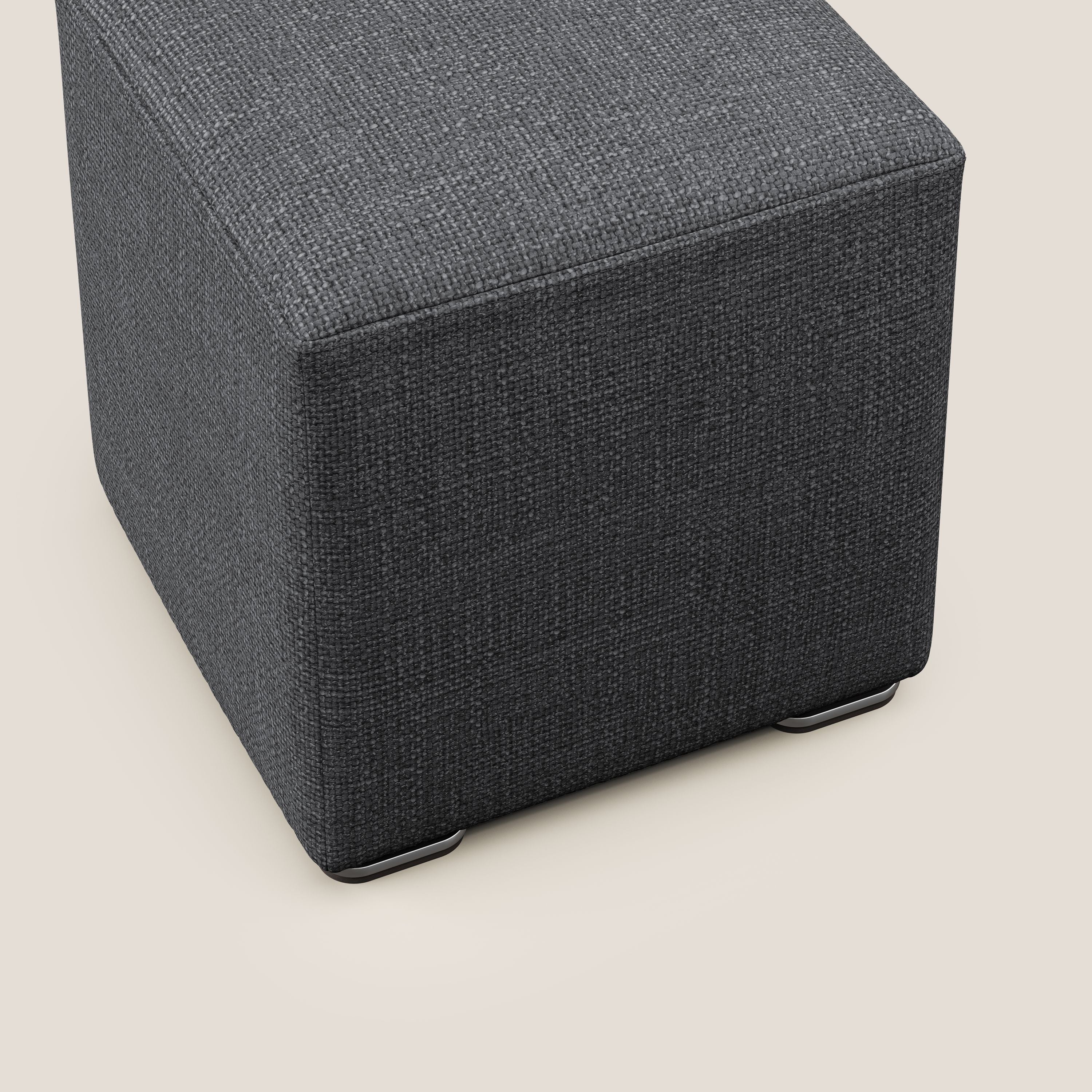Cube pouf in morbido tessuto impermeabile ad intreccio melangiato T06 antracite - divani.store