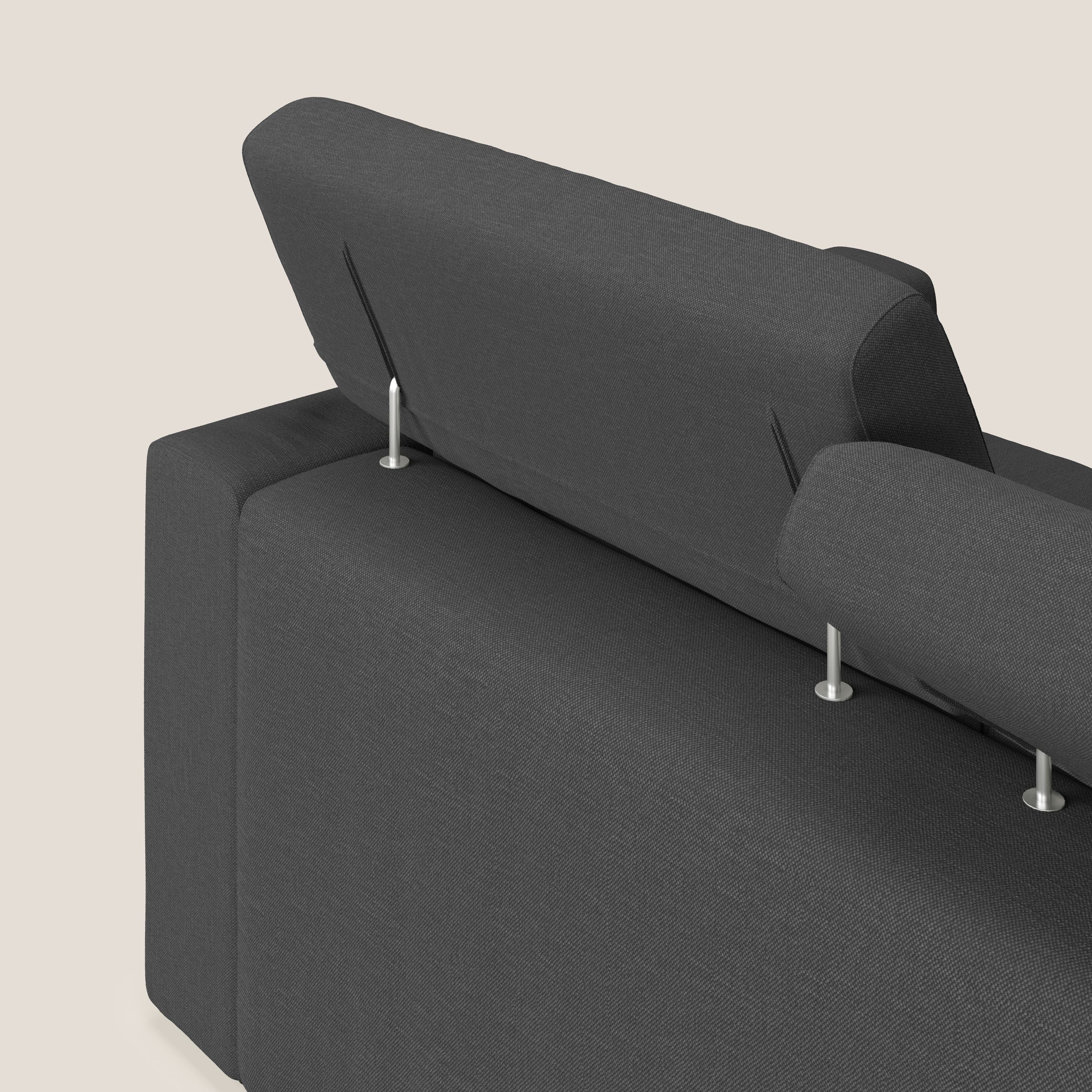 Dylan divano a 3 sedute con pouf estraibile poggiapiedi in tessuto simil cotone impermeabile T13 antracite - divani.store