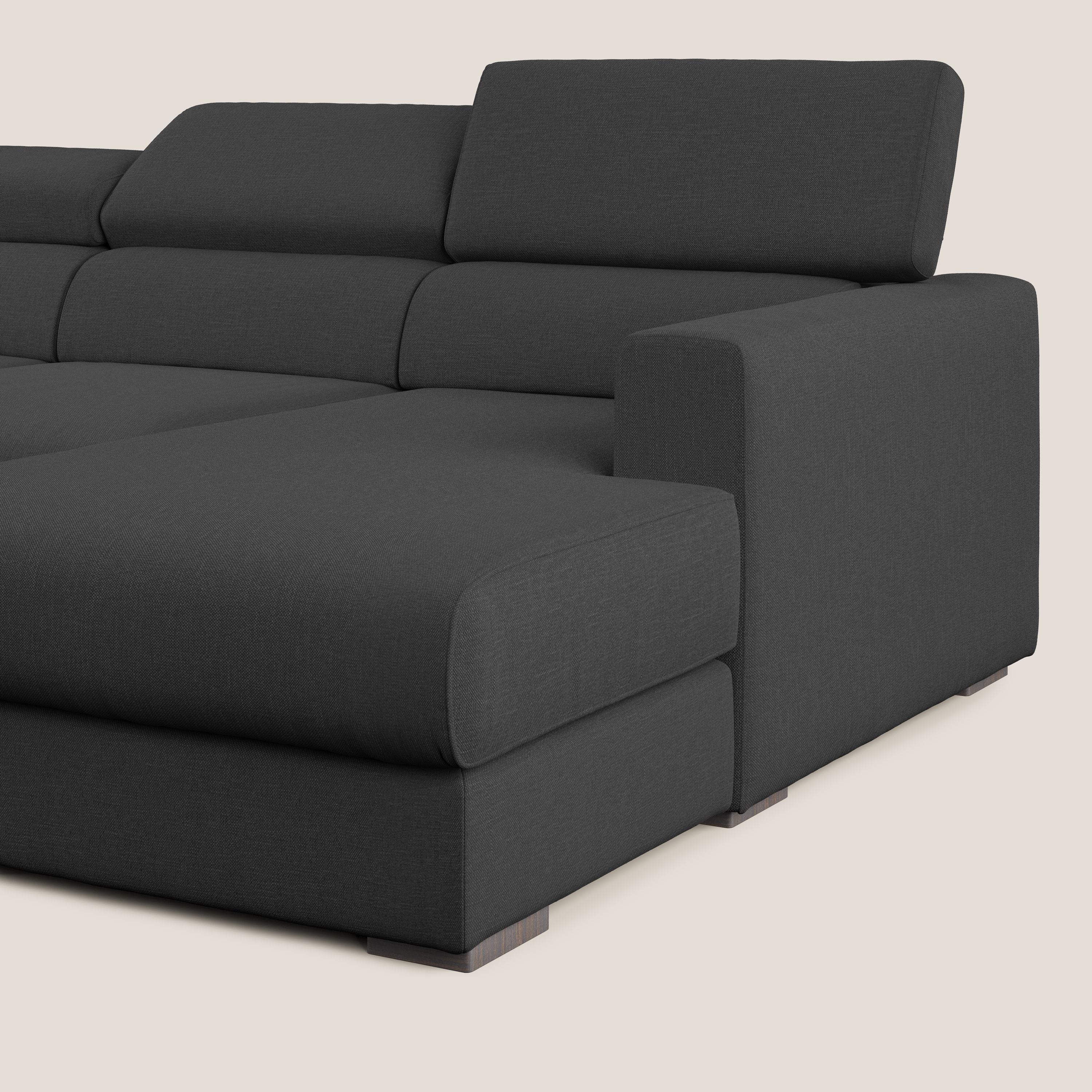 Dylan divano angolare con pouf estraibile poggiapiedi in tessuto simil cotone impermeabile T13 antracite - divani.store