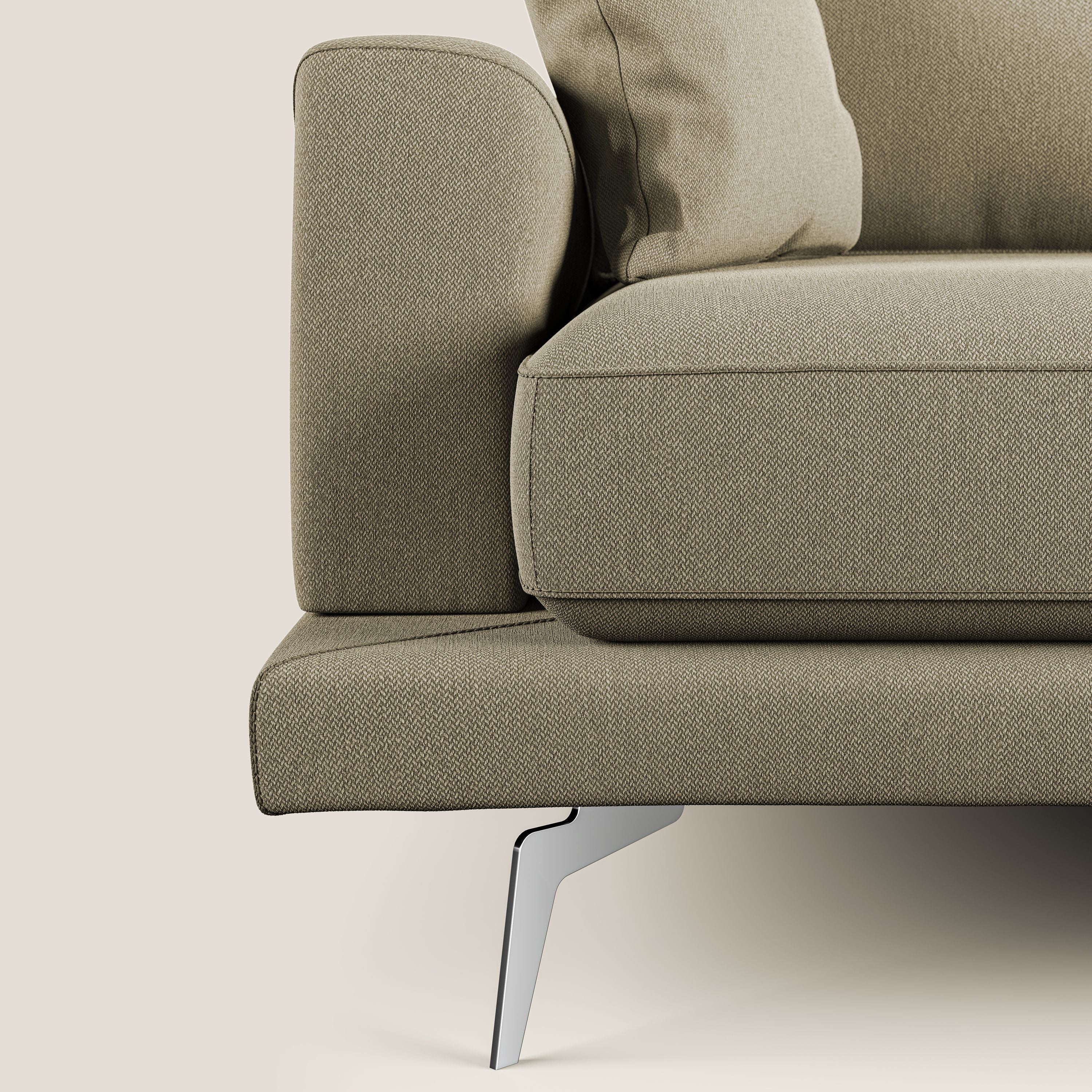 Dorian divano moderno angolare con penisola in tessuto morbido antimacchia T05 cammello - divani.store