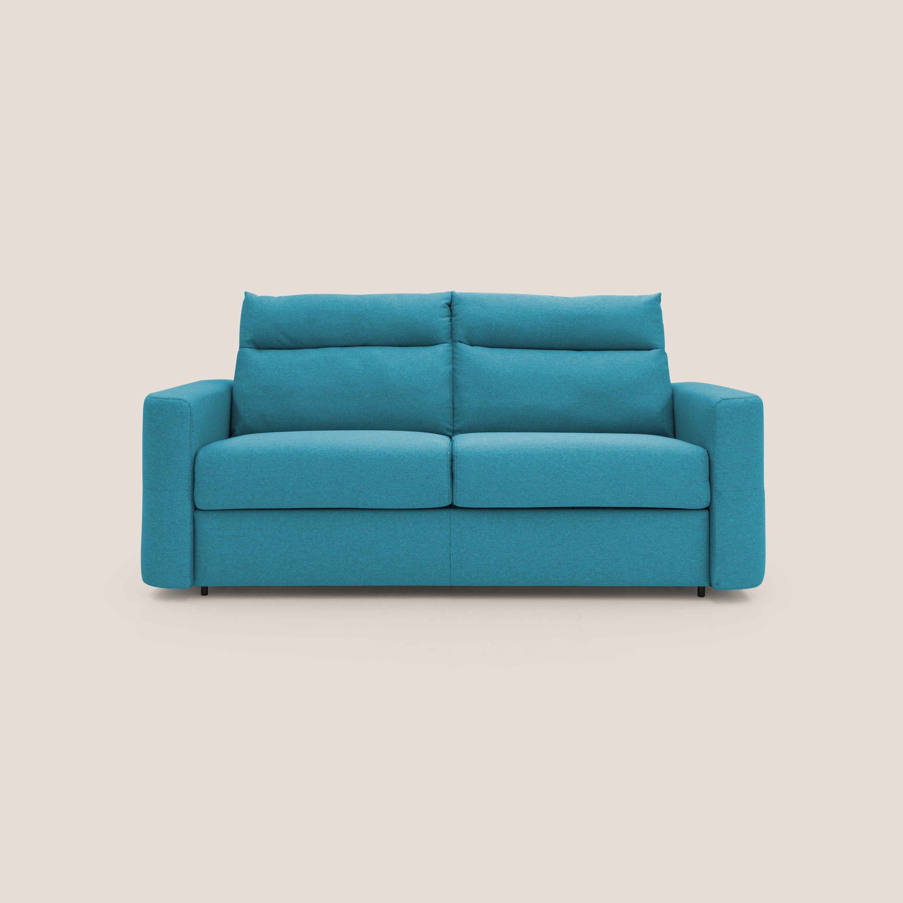 Cupido Divano letto materasso H18 cm e schienale alto in tessuto impermeabile simil cotone T13 azzurro - divani.store