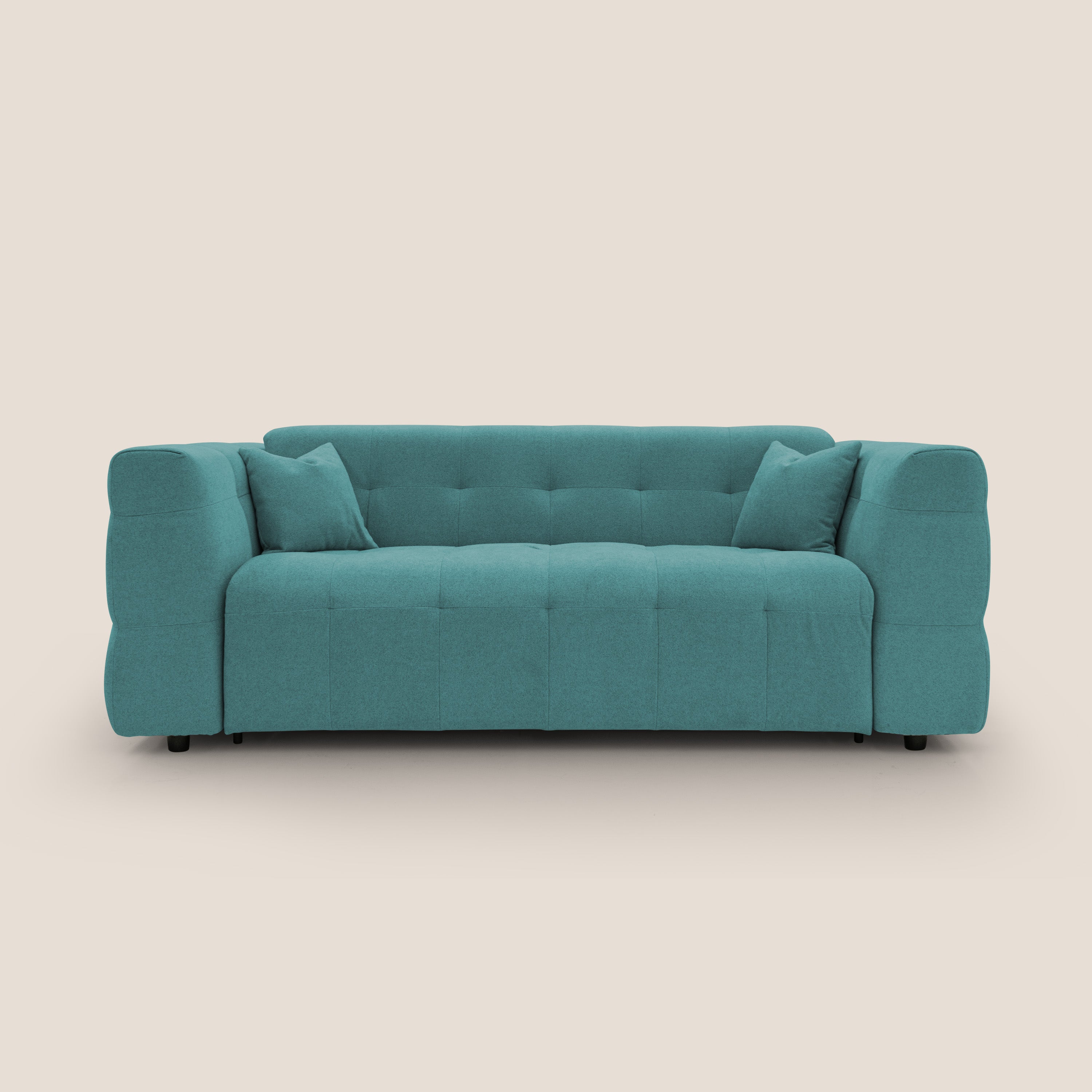 Tender Divano letto matrimoniale dal design innovativo in tessuto bouclet impermeabile T07 azzurro - divani.store