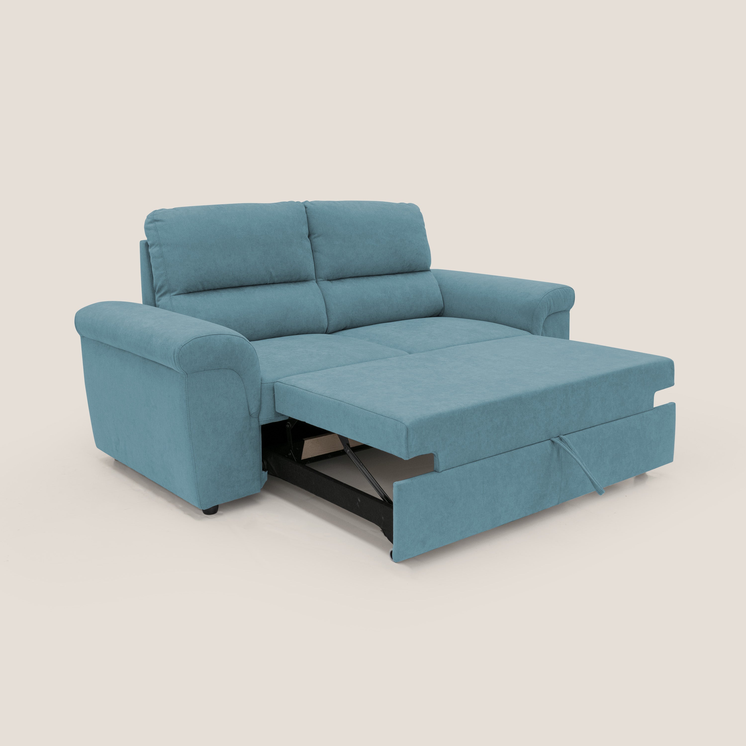 Minerva divano con pouf estraibile poggiapiedi in tessuto morbido impermeabile T02 azzurro - divani.store