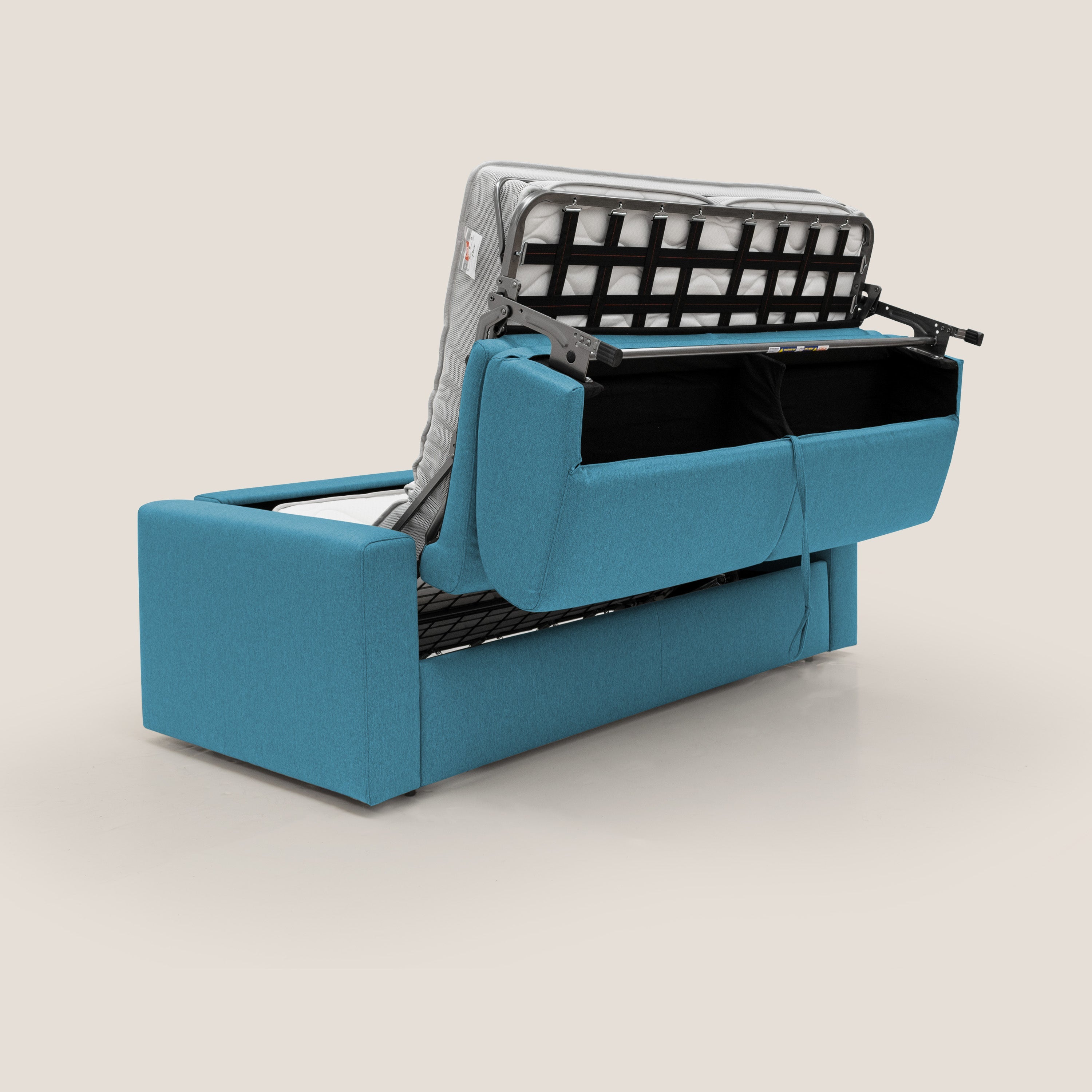 Kansas Divano letto matrimoniale alto 20 cm in tessuto impermeabile misto cotone T13 azzurro - divani.store