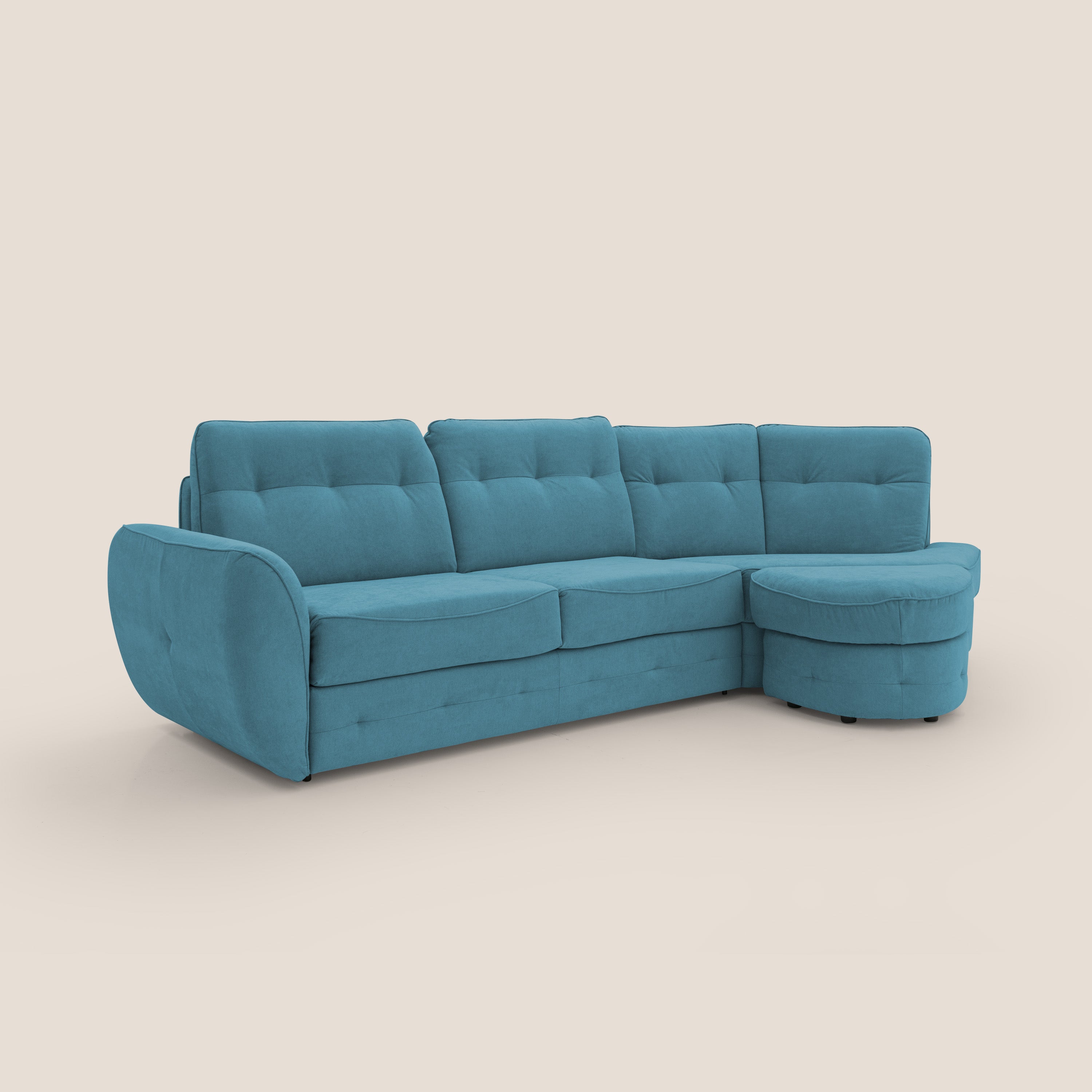 Zeus divano letto angolare con materasso H18 cm pouf mobile in tessuto impermeabile T02 - divani.store
