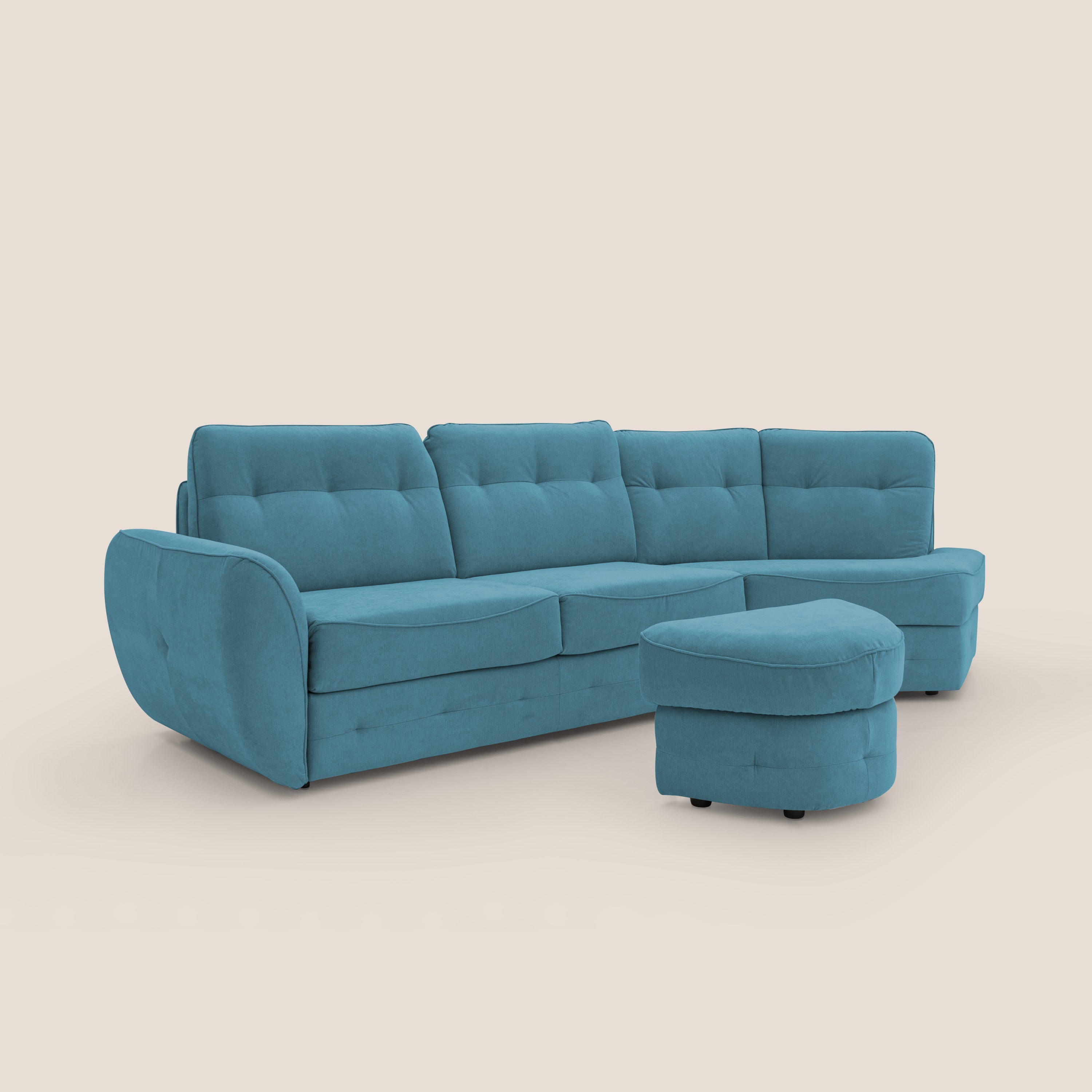 Zeus divano letto angolare con materasso H18 cm pouf mobile in tessuto impermeabile T02 - divani.store