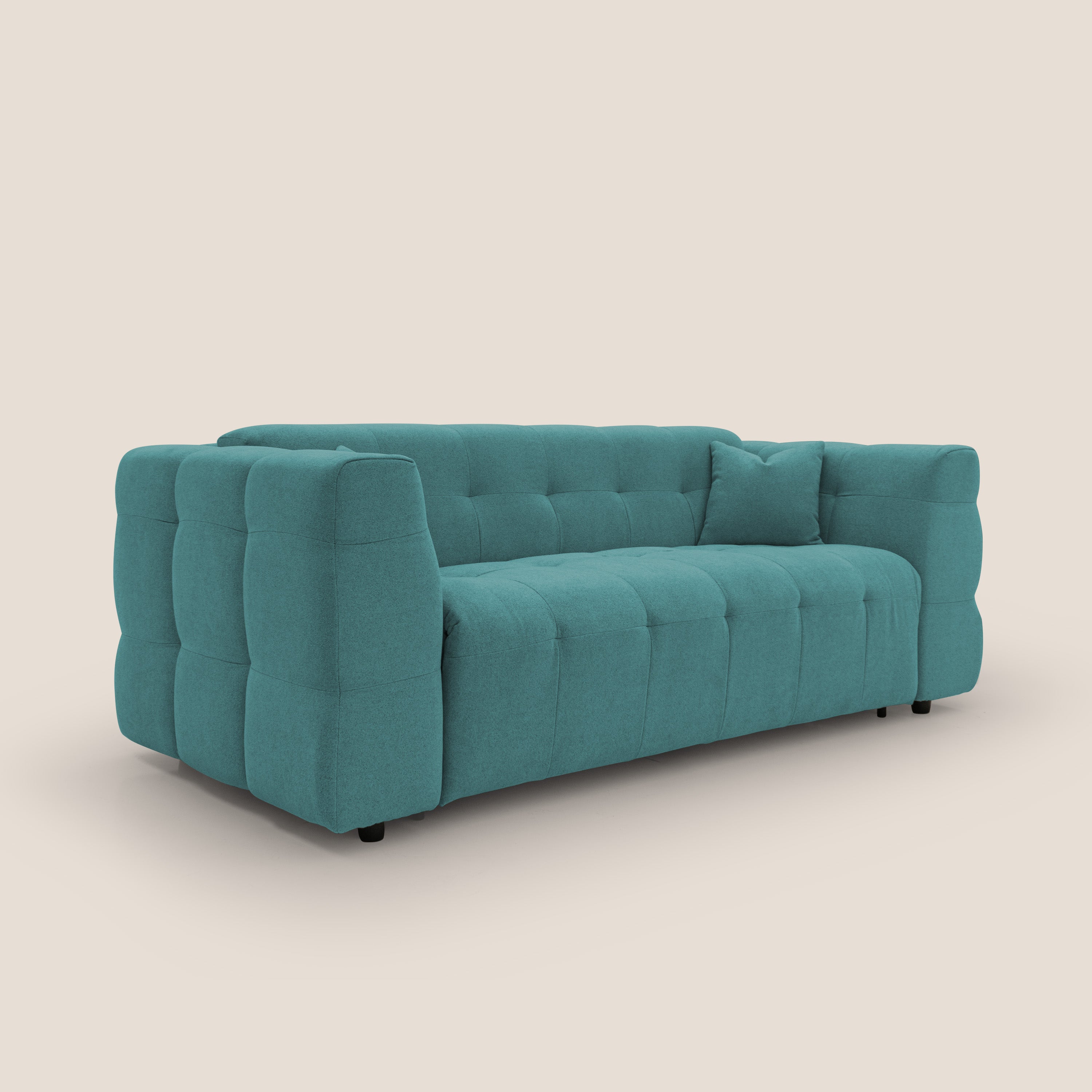 Tender Divano letto matrimoniale dal design innovativo in tessuto bouclet impermeabile T07 azzurro - divani.store