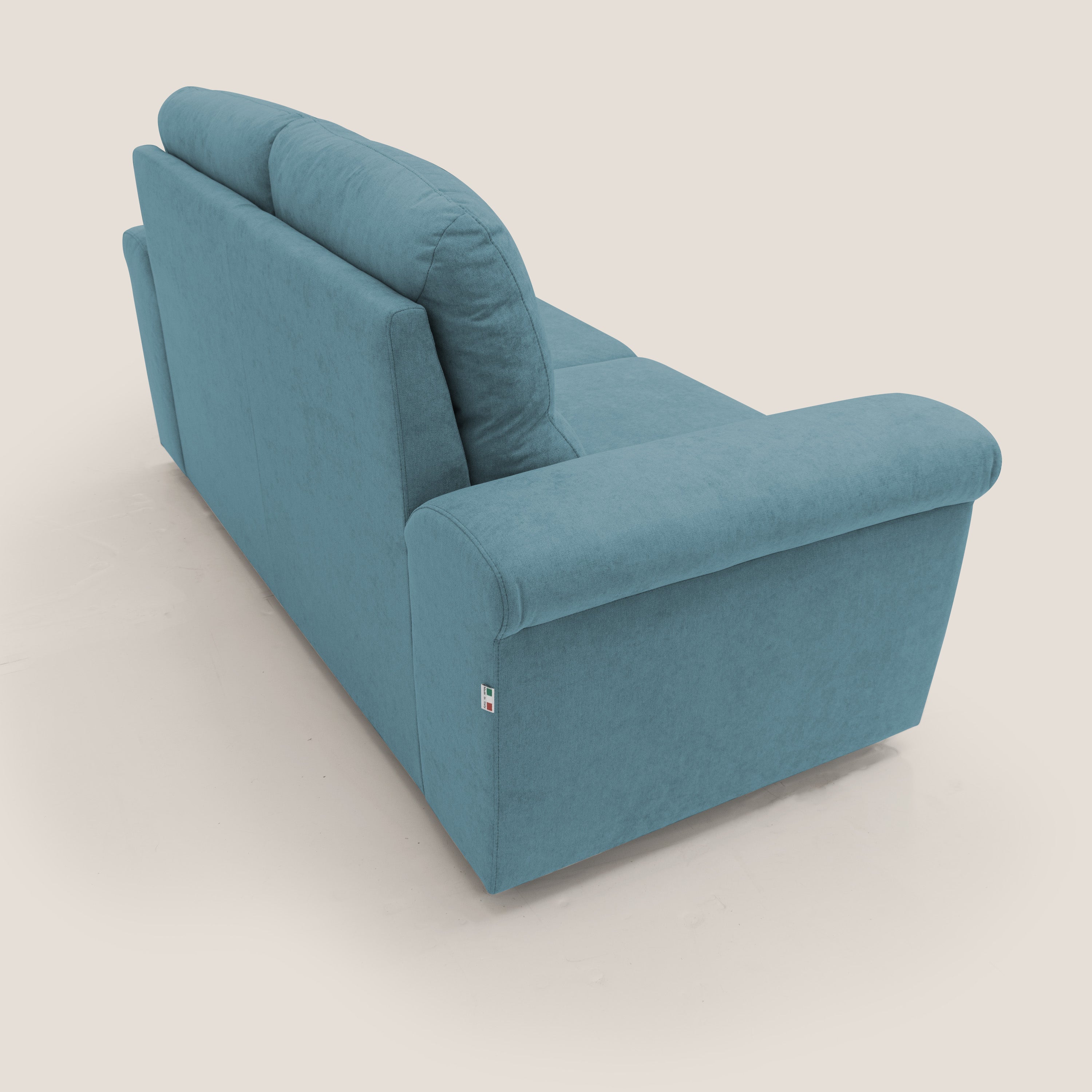 Minerva divano con pouf estraibile poggiapiedi in tessuto morbido impermeabile T02 azzurro - divani.store