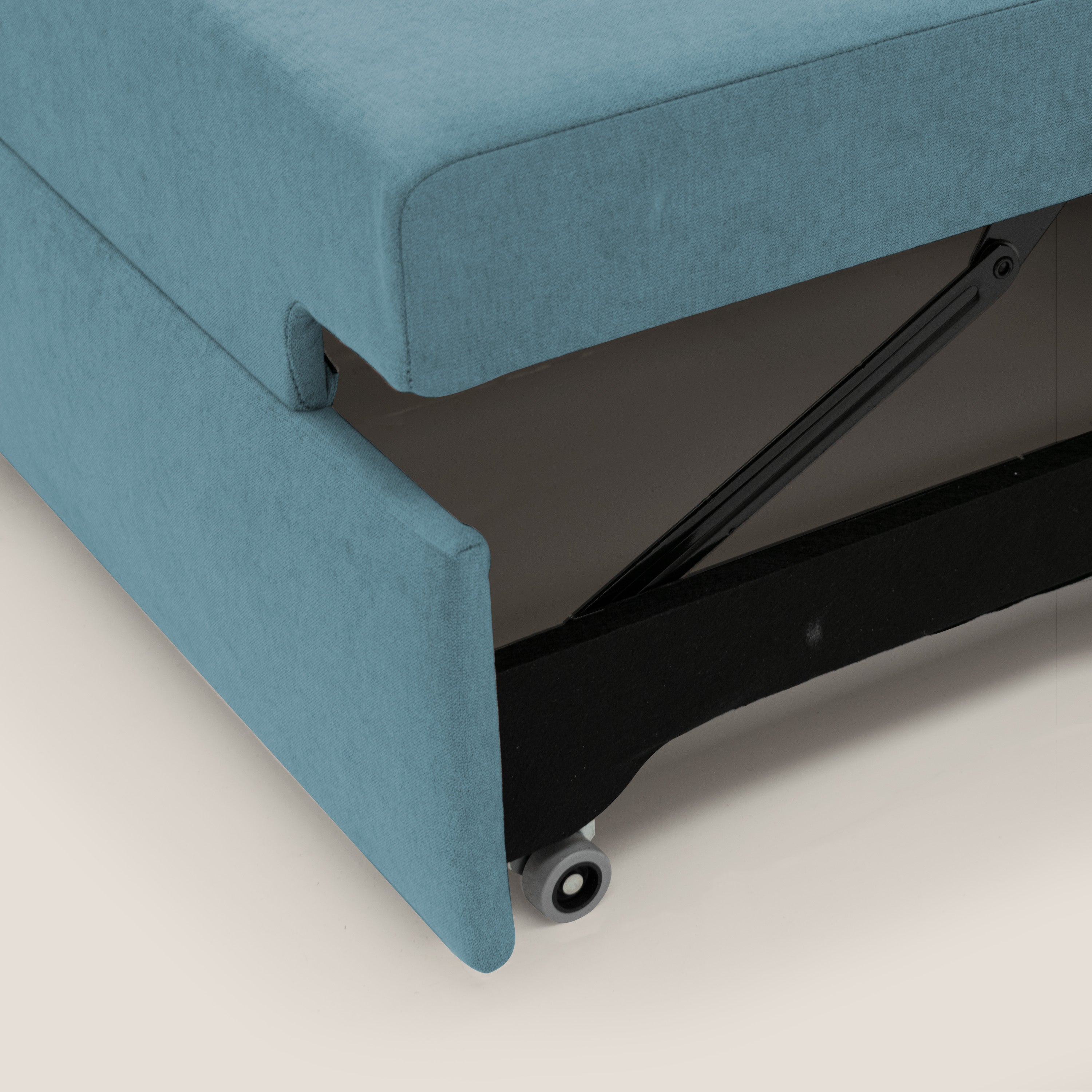 Minerva divano con pouf estraibile poggiapiedi in tessuto morbido impermeabile T02 azzurro - divani.store