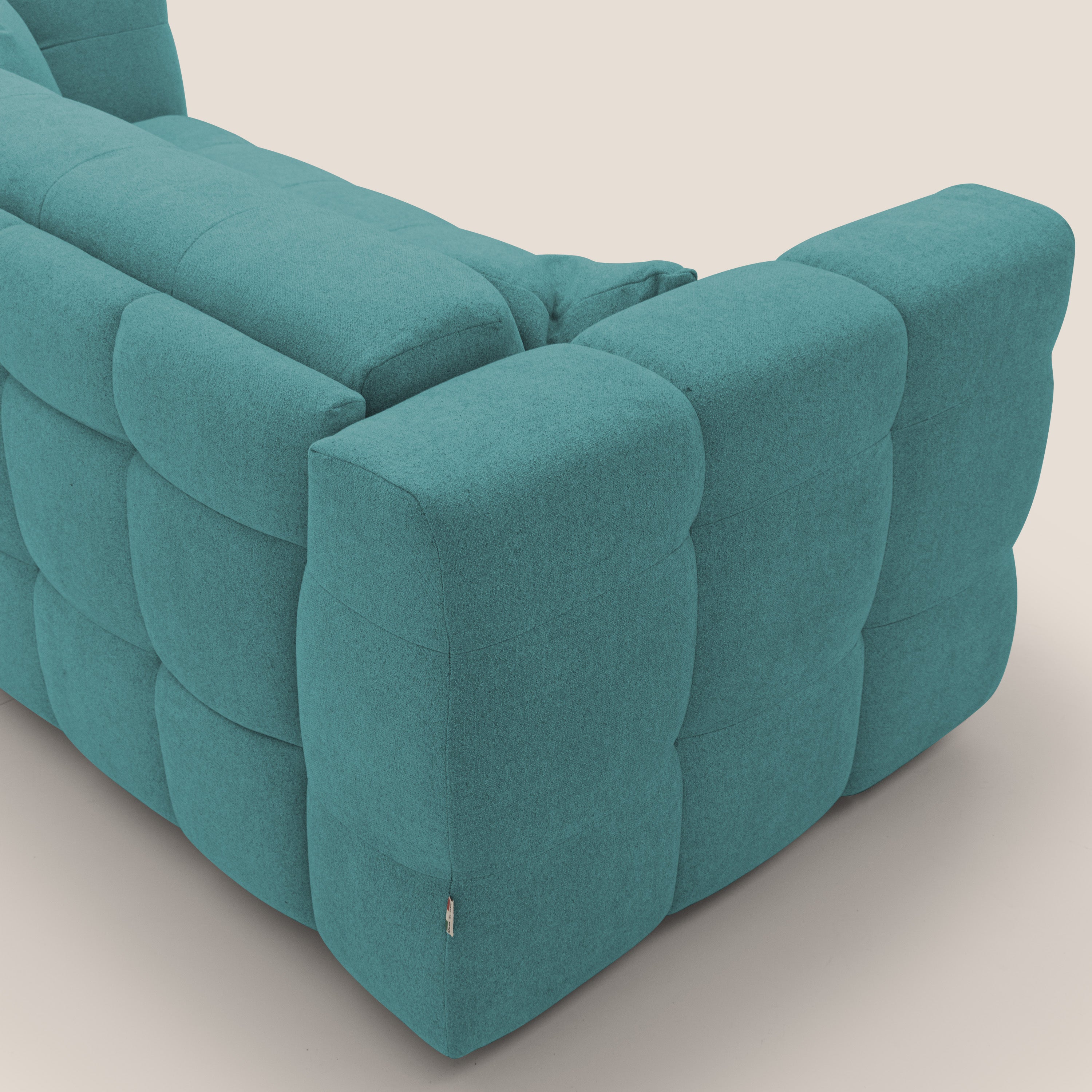 Tender Divano letto matrimoniale dal design innovativo in tessuto bouclet impermeabile T07 azzurro - divani.store