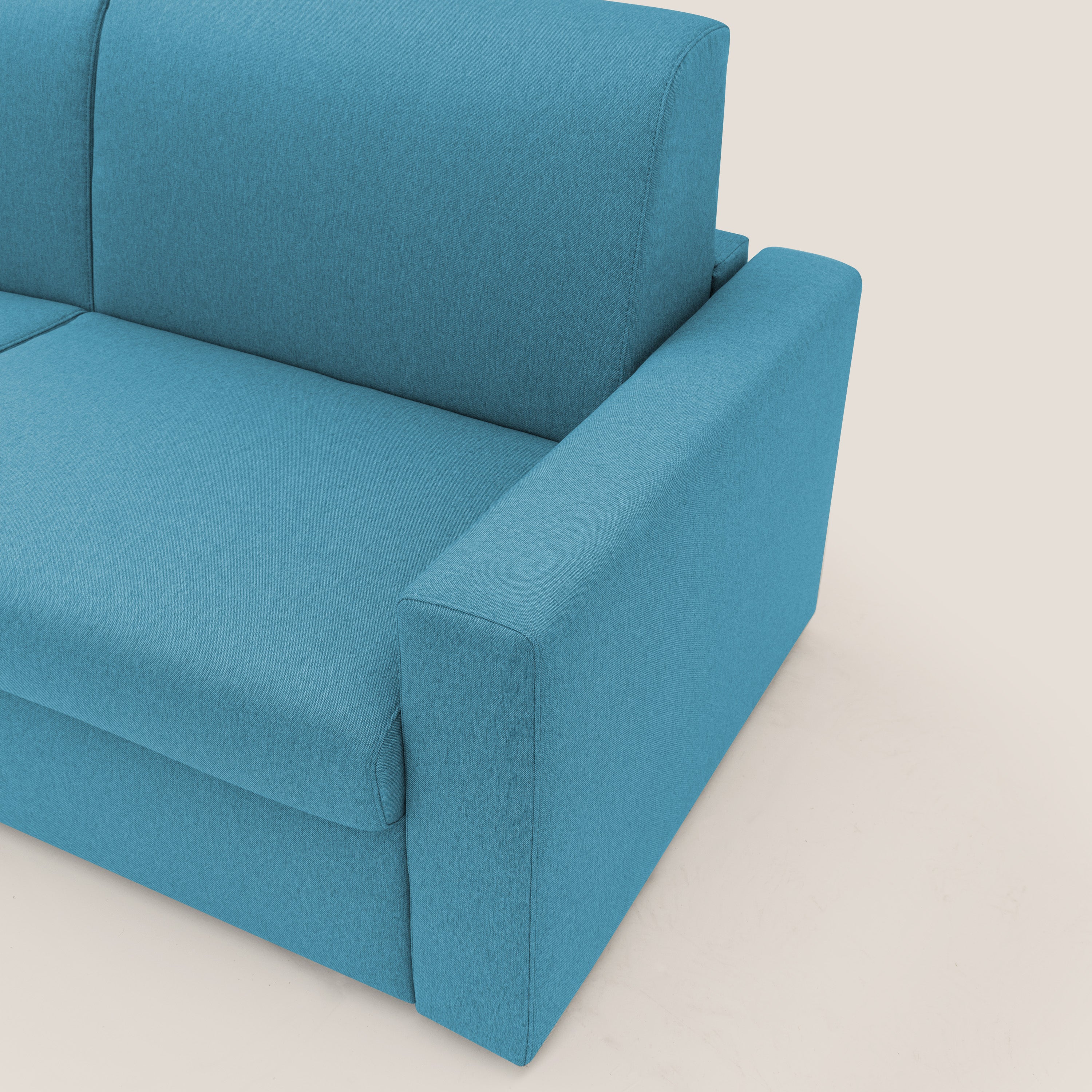 Kansas Divano letto matrimoniale alto 20 cm in tessuto impermeabile misto cotone T13 azzurro - divani.store