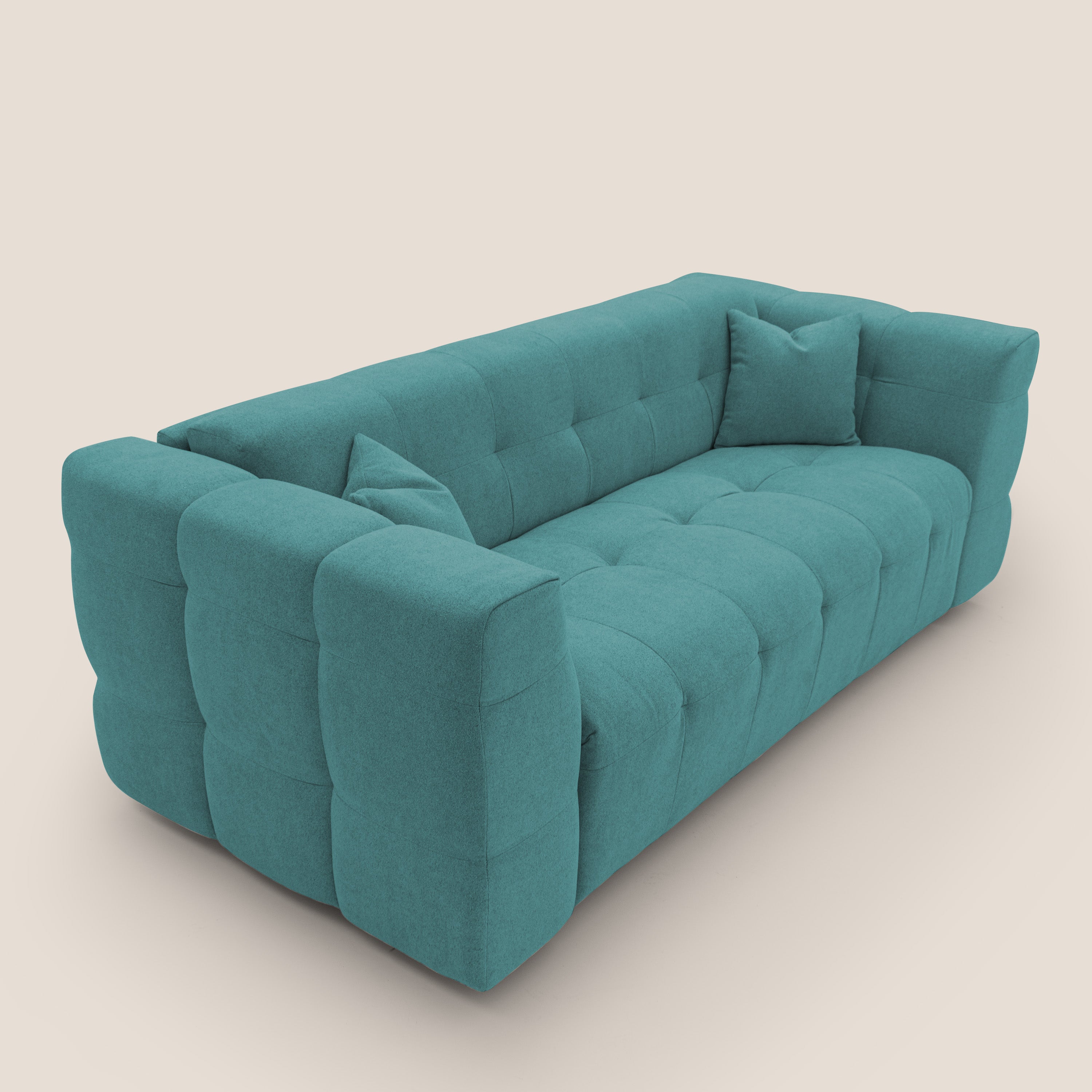 Tender Divano letto matrimoniale dal design innovativo in tessuto bouclet impermeabile T07 azzurro - divani.store