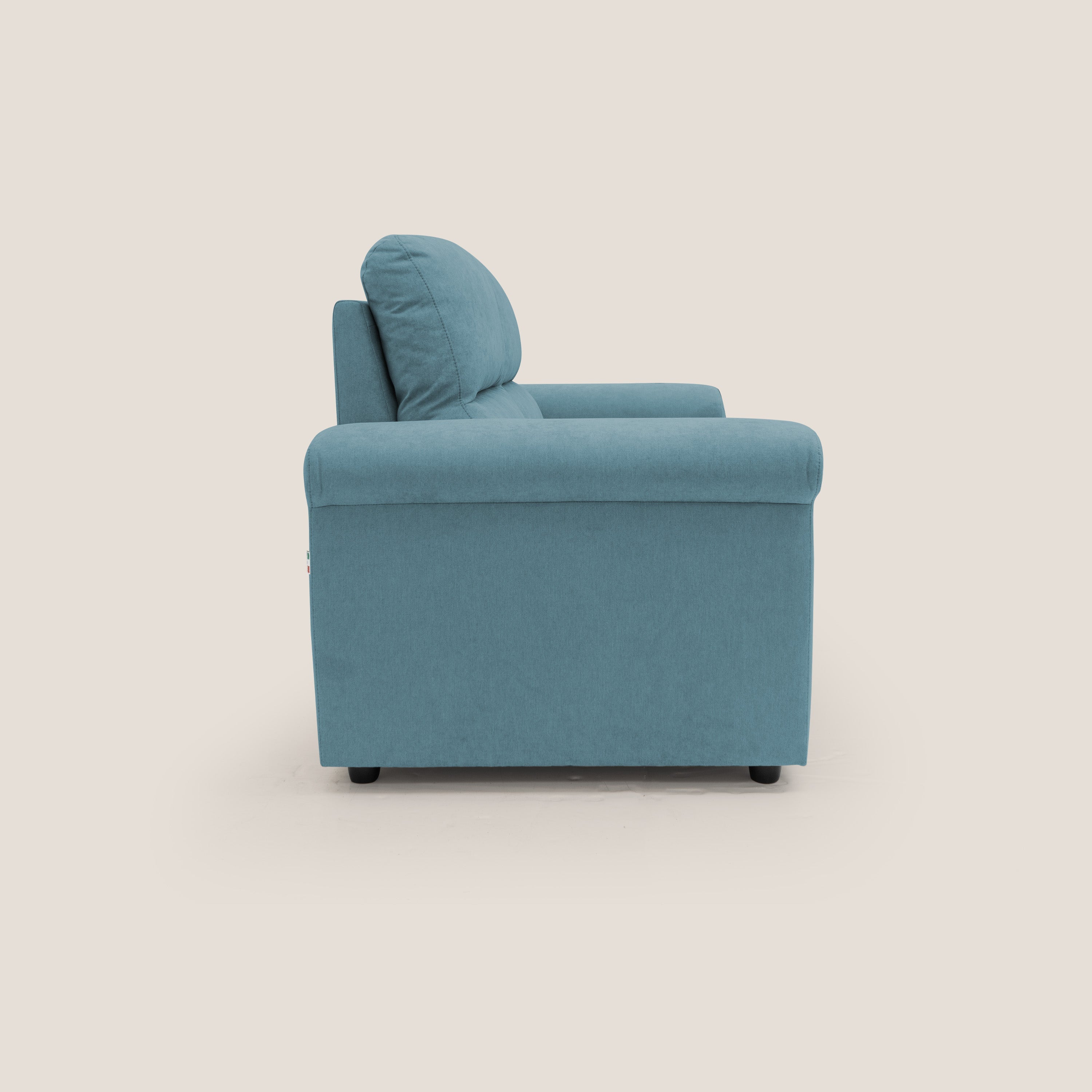 Minerva divano con pouf estraibile poggiapiedi in tessuto morbido impermeabile T02 azzurro - divani.store