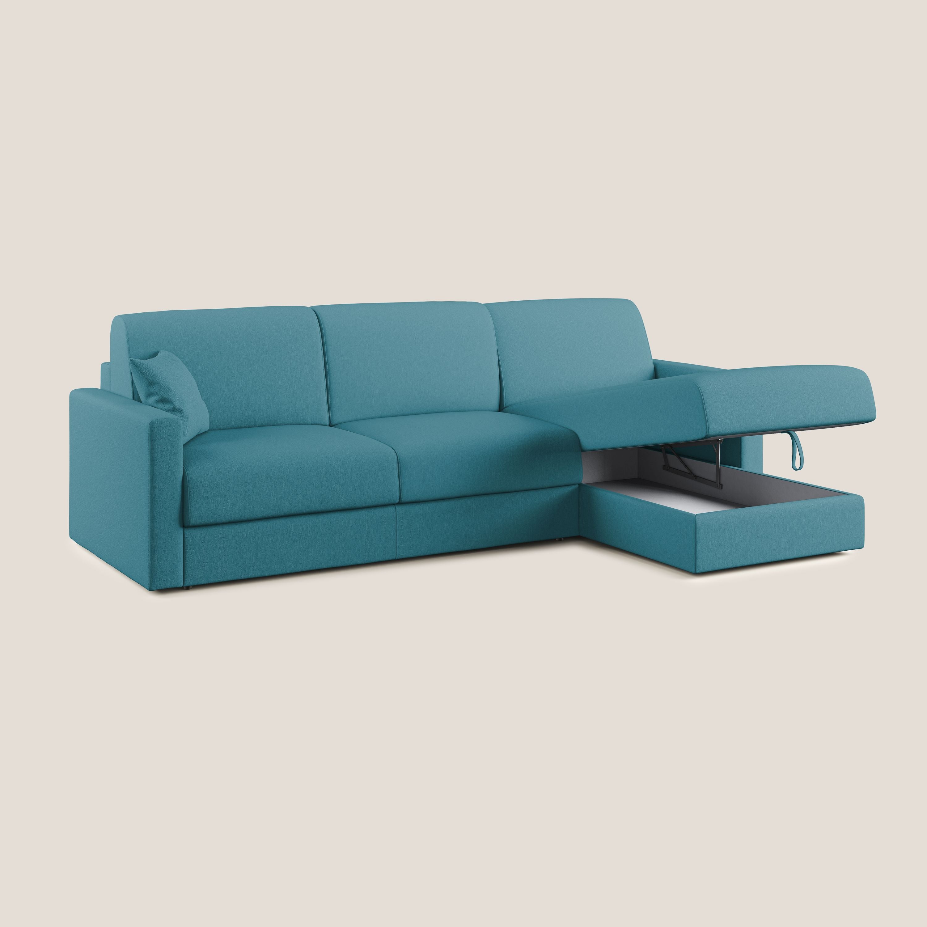 Chris Divano letto angolare 5 posti in tessuto impermeabile T13 azzurro - divani.store