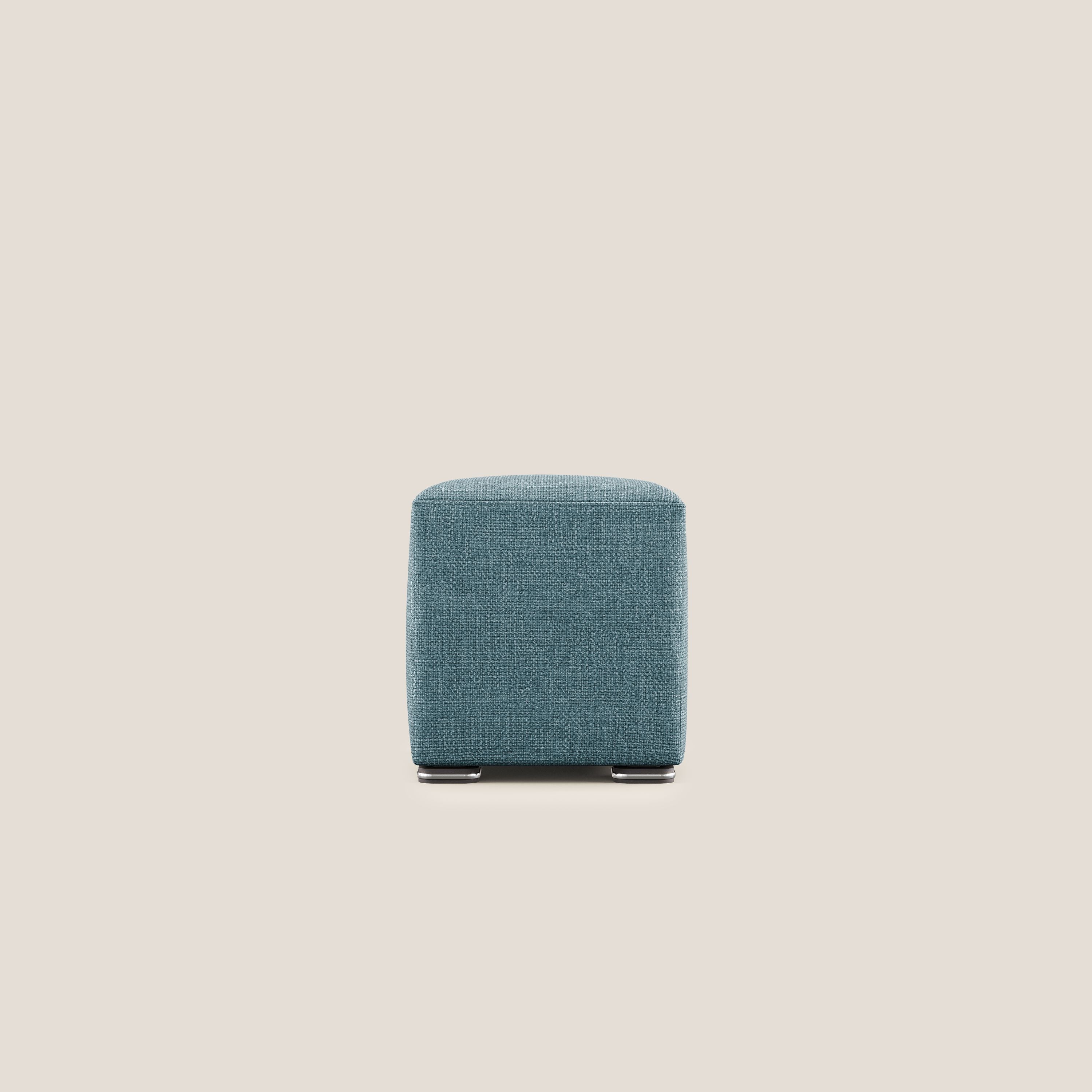 Cube pouf in morbido tessuto impermeabile ad intreccio melangiato T06 azzurro - divani.store