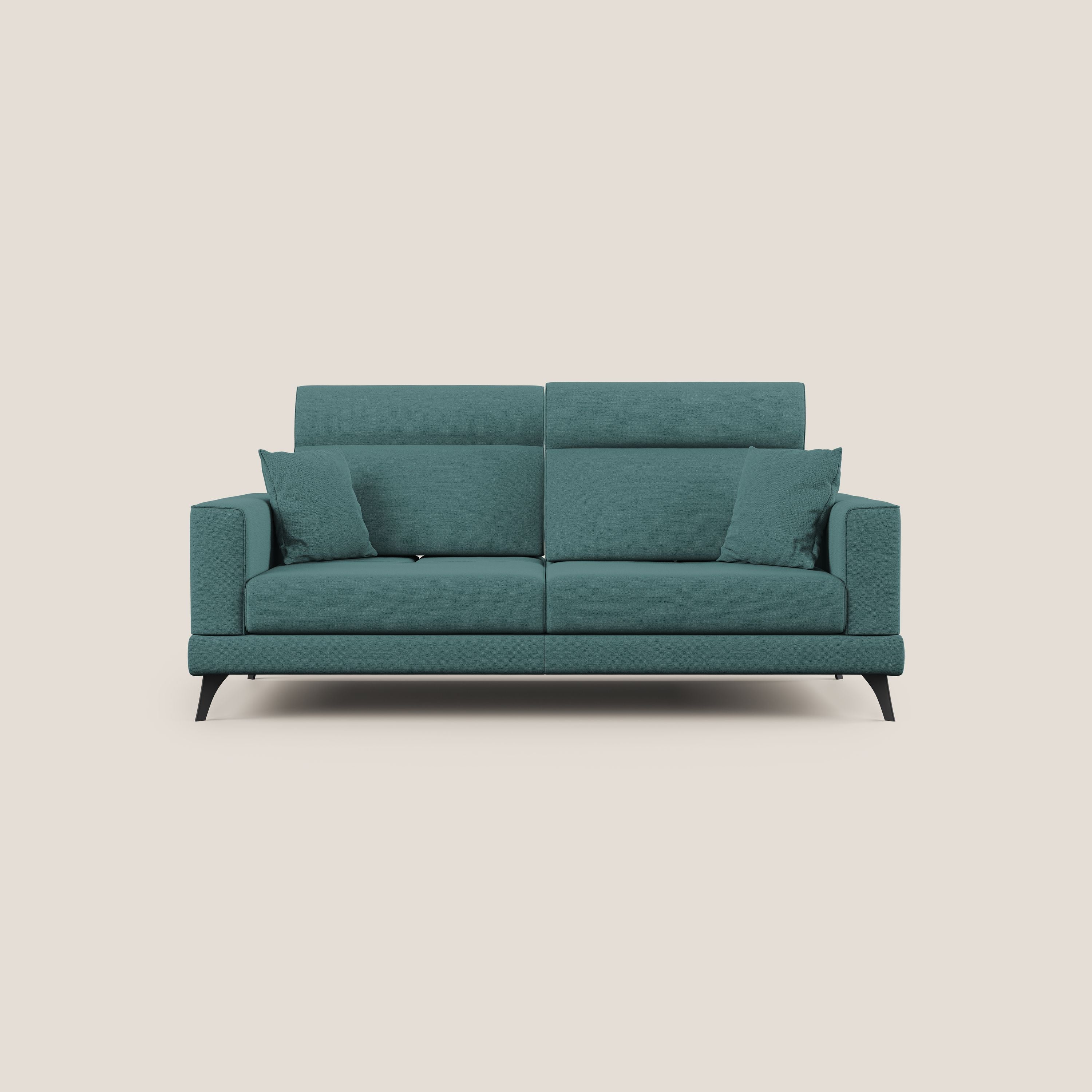 Slide Divano con schienali traslanti e poggiatesta in tessuto simil cotone impermeabile T19 petrolio - divani.store