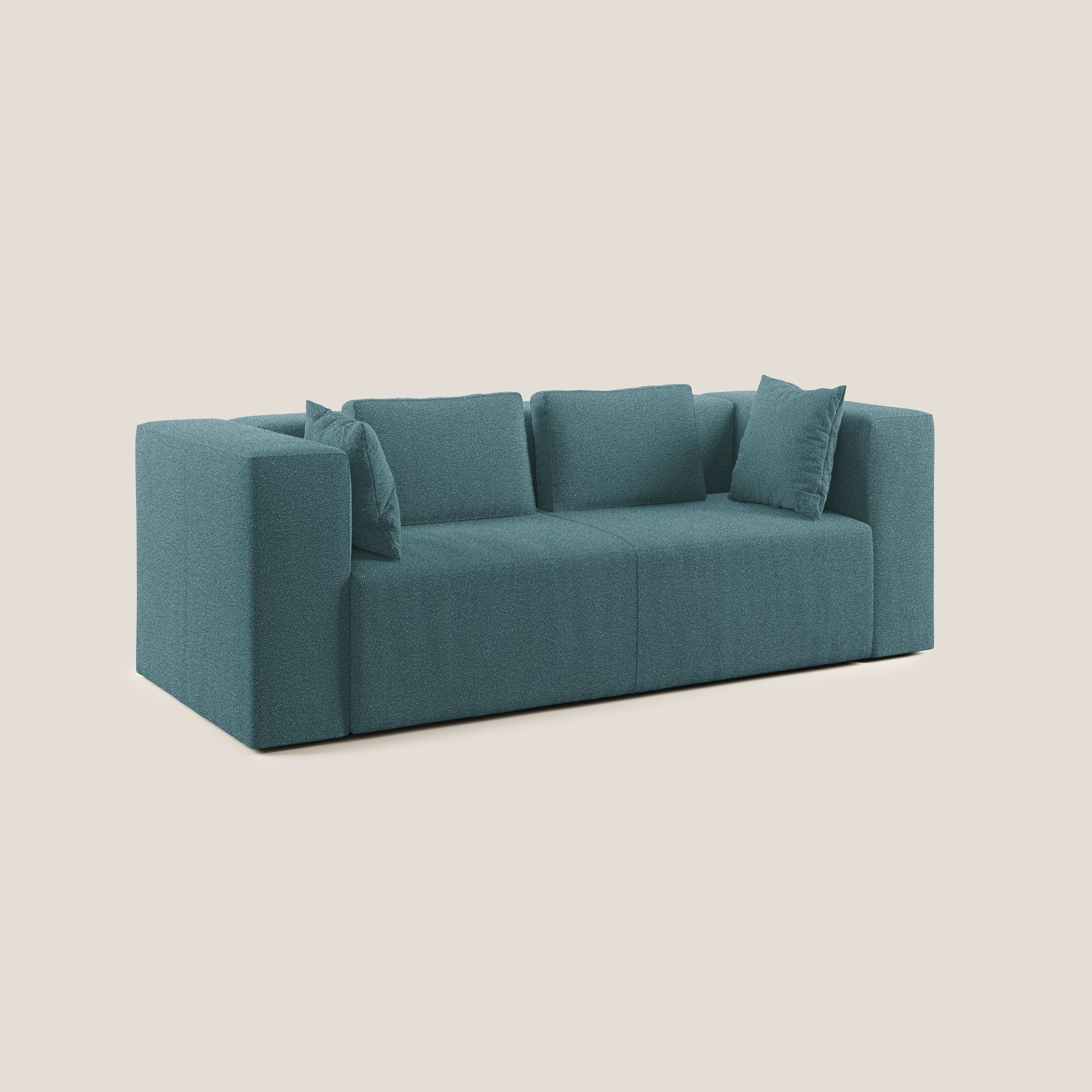 Nettuno divano moderno componibile in morbido tessuto bouclè T07 azzurro - divani.store