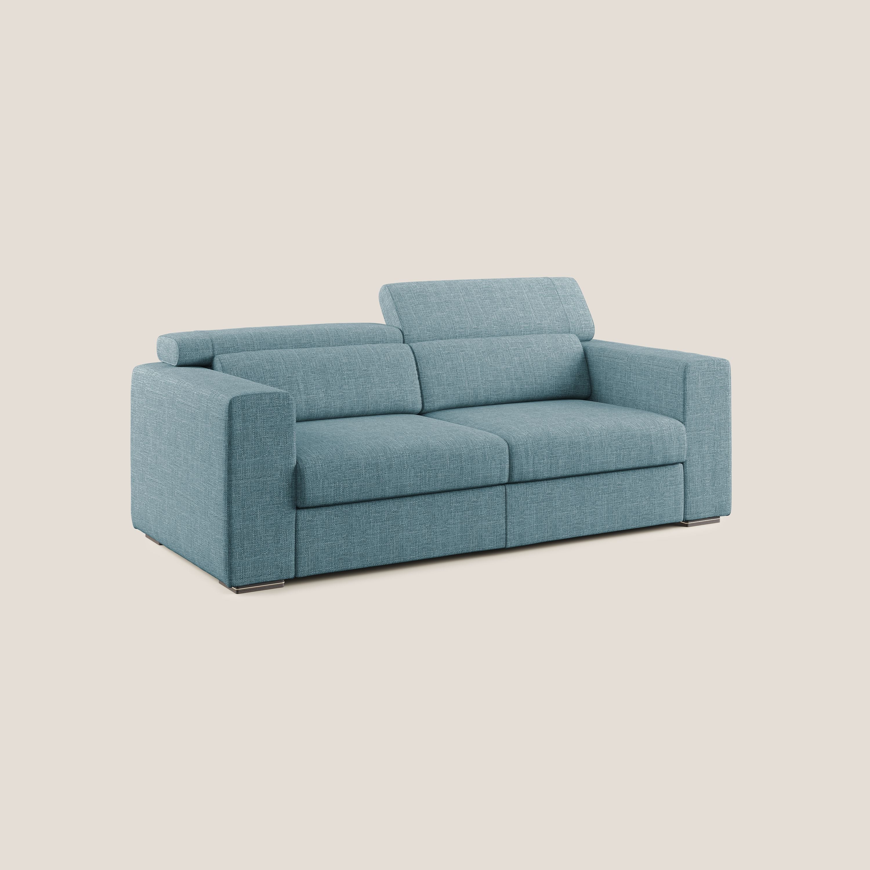 Vegas divano con poggiatesta reclinabili in morbido tessuto impermeabile T06 azzurro - divani.store