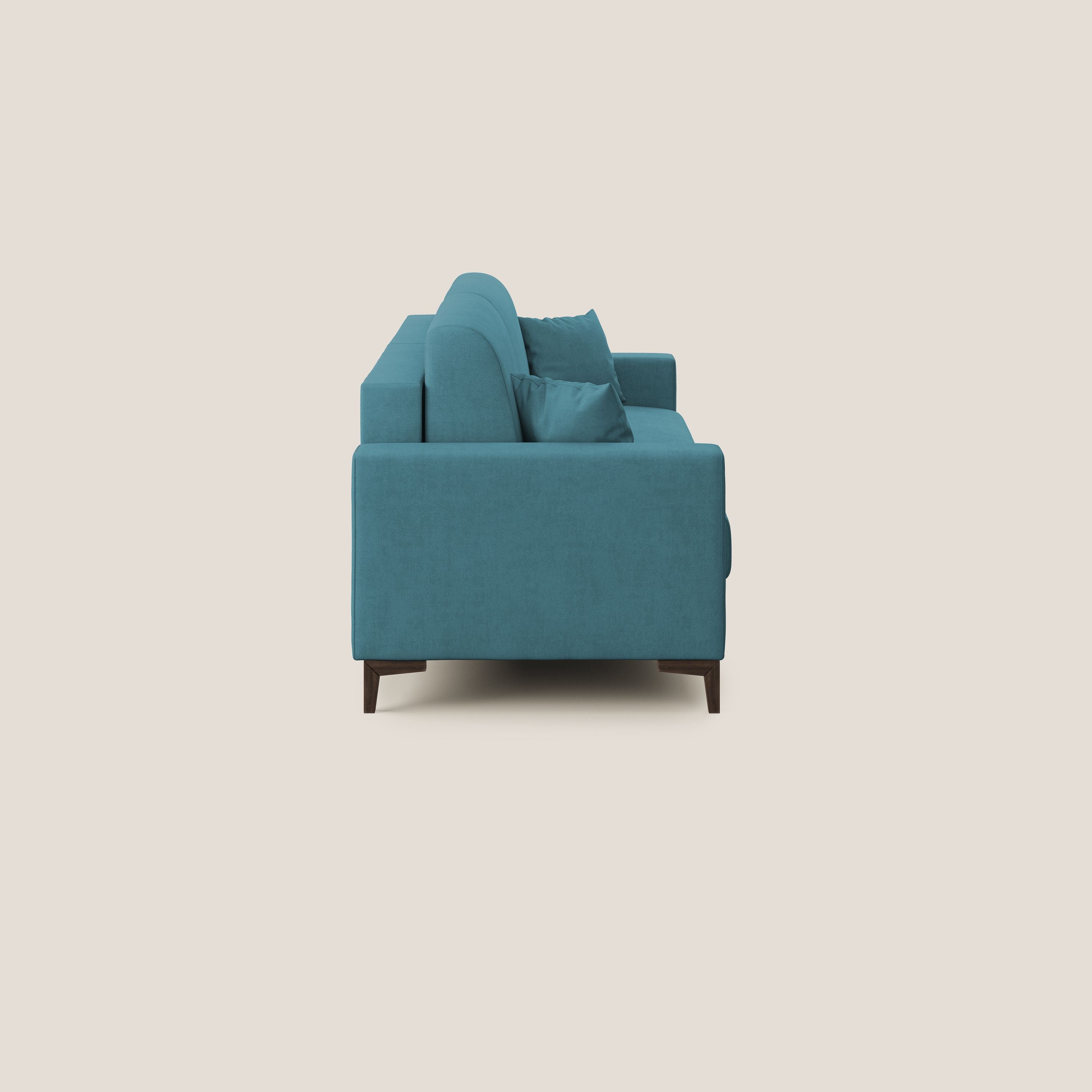 Kafka divano letto matrimoniale in morbido tessuto impermeabile T02 azzurro - divani.store