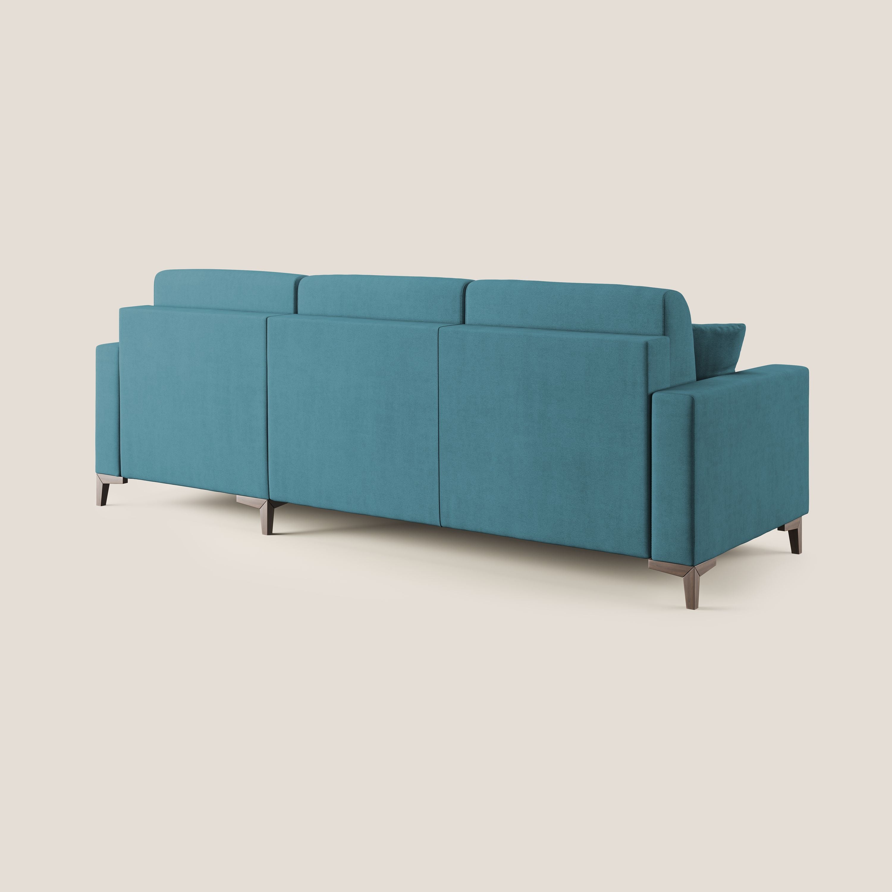 Kafka divano letto angolare in morbido tessuto impermeabile T02 azzurro - divani.store