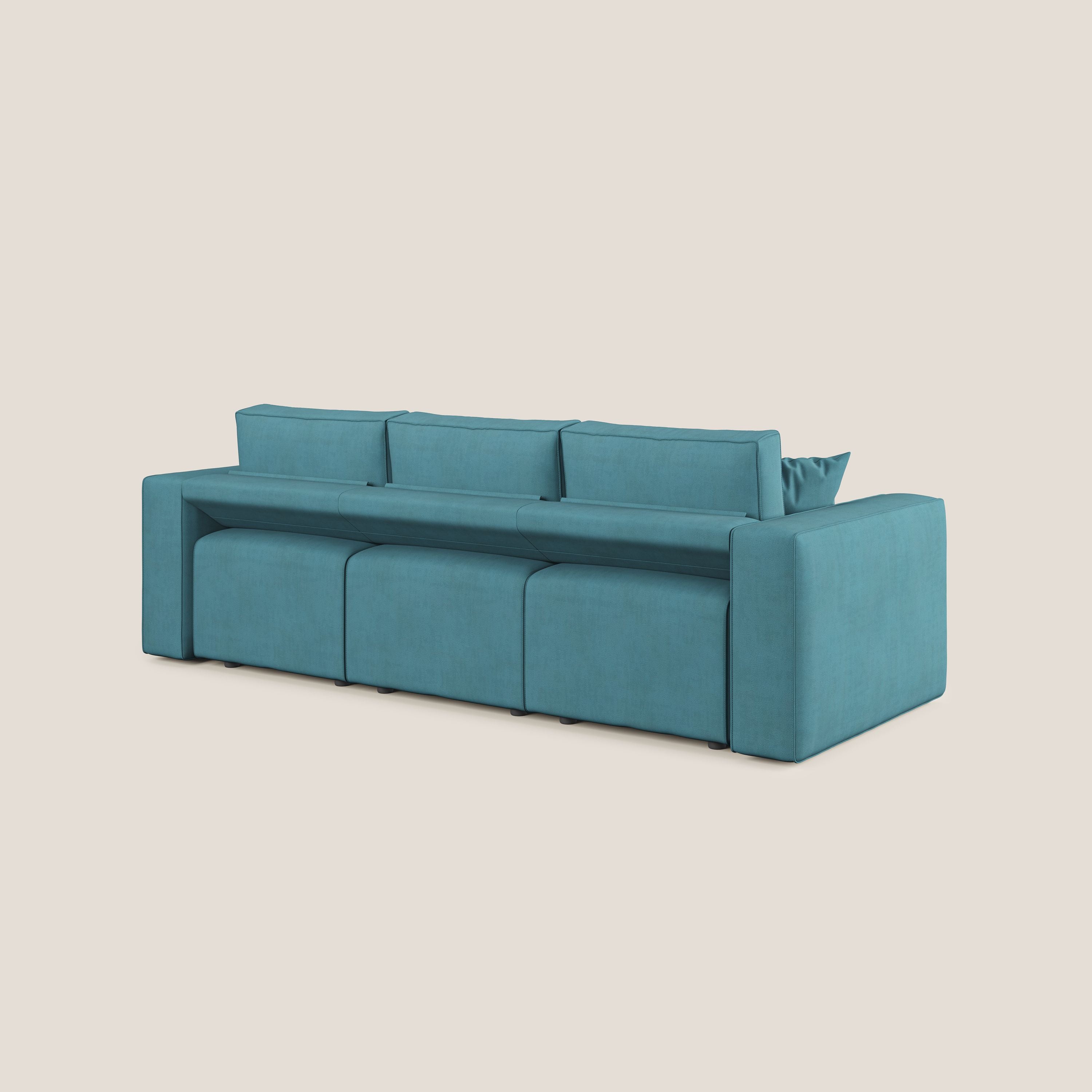 Morfeo divano con 3 sedute estraibili in morbido tessuto impermeabile T02 azzurro - divani.store