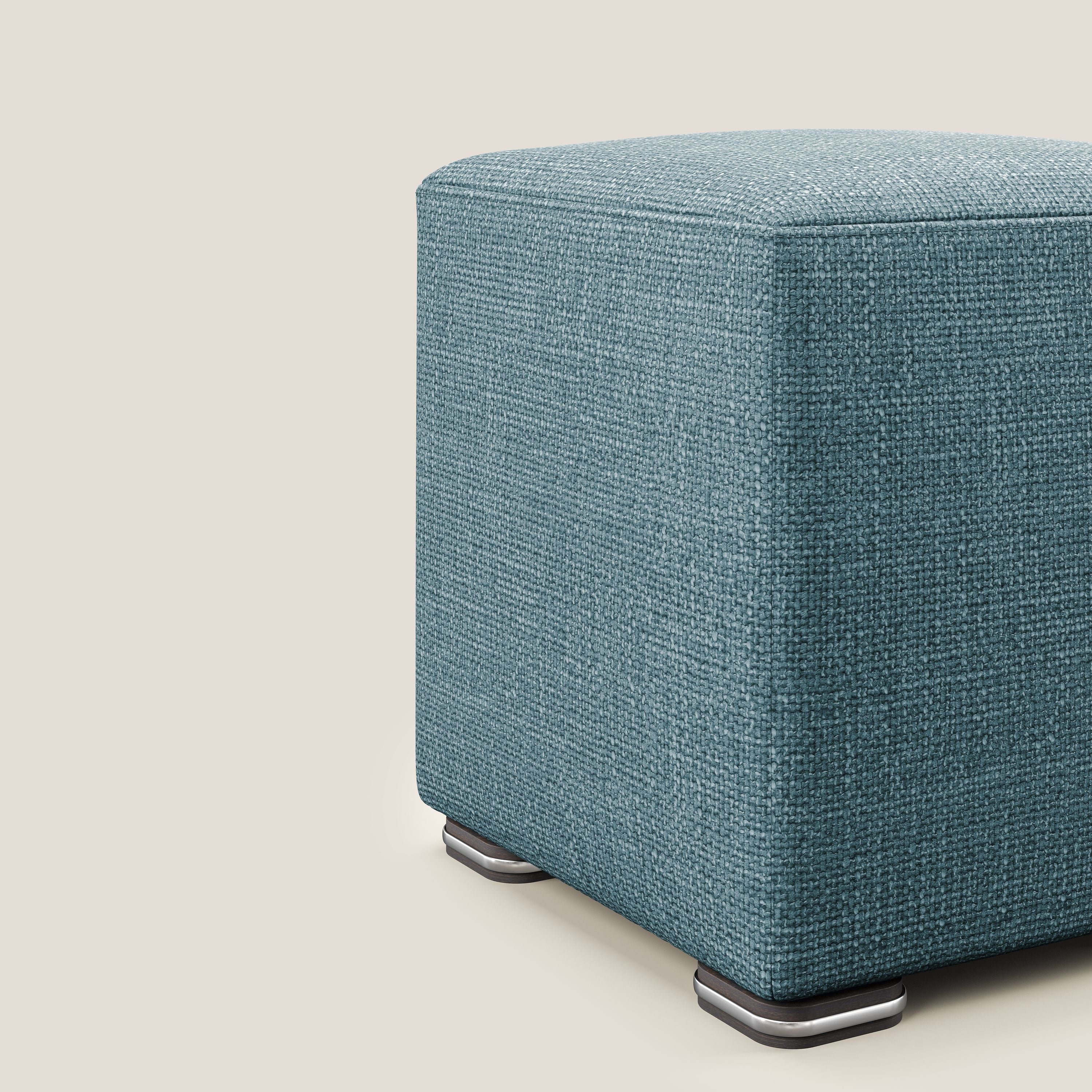 Cube pouf in morbido tessuto impermeabile ad intreccio melangiato T06 azzurro - divani.store