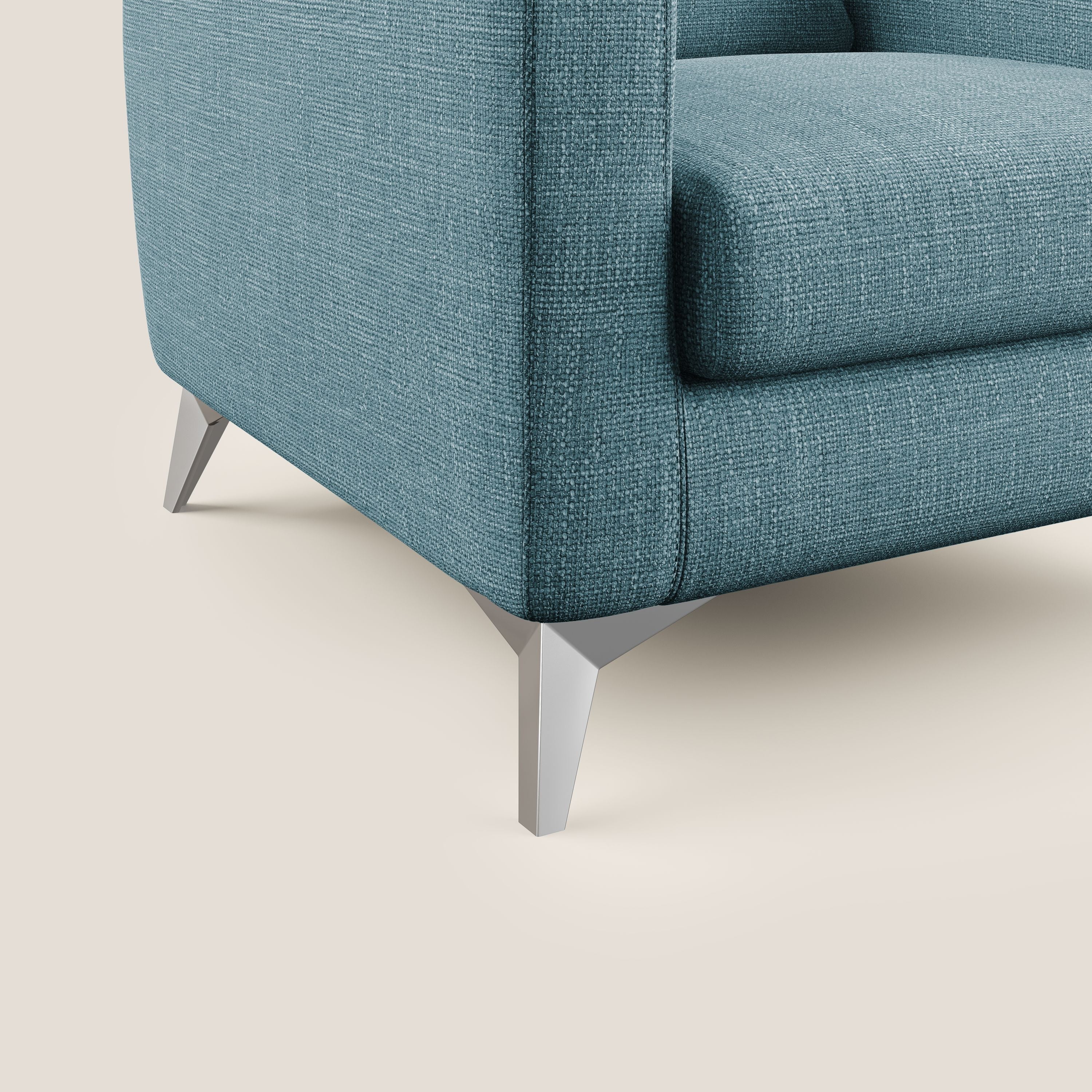 Orione Poltroncina in morbido tessuto impermeabile ad intreccio T06 azzurro - divani.store