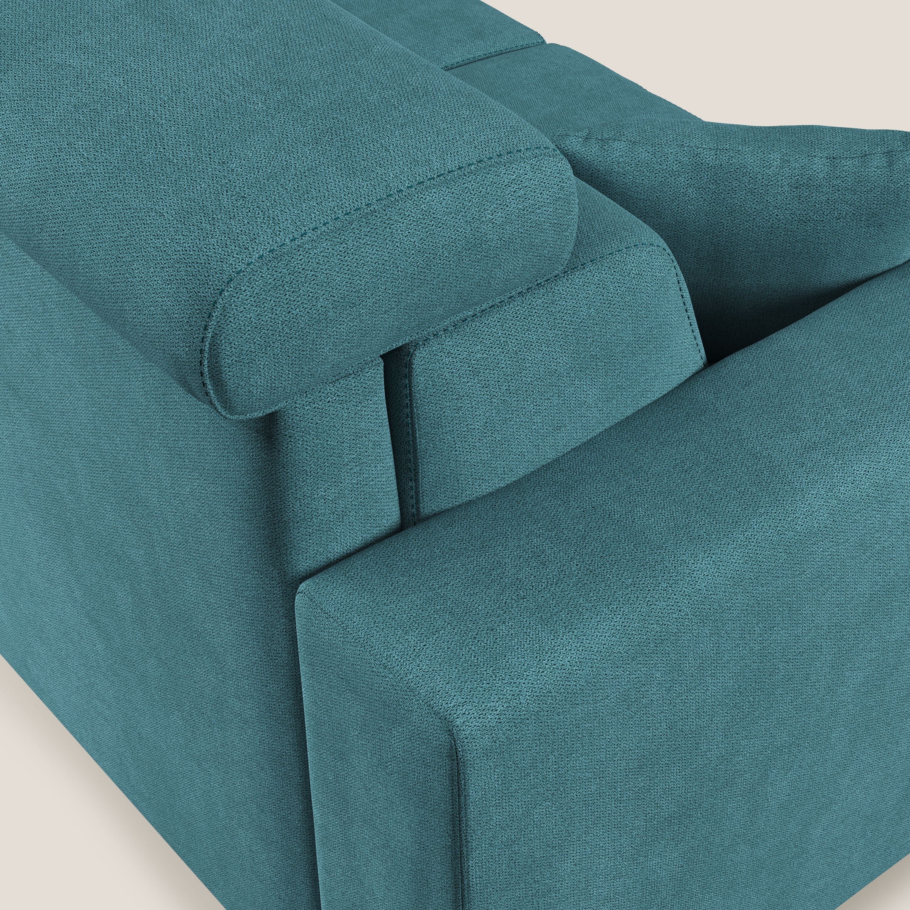 Pegaso divano letto angolare con poggiatesta reclinabili e rivestimento impermeabile T02 azzurro - divani.store