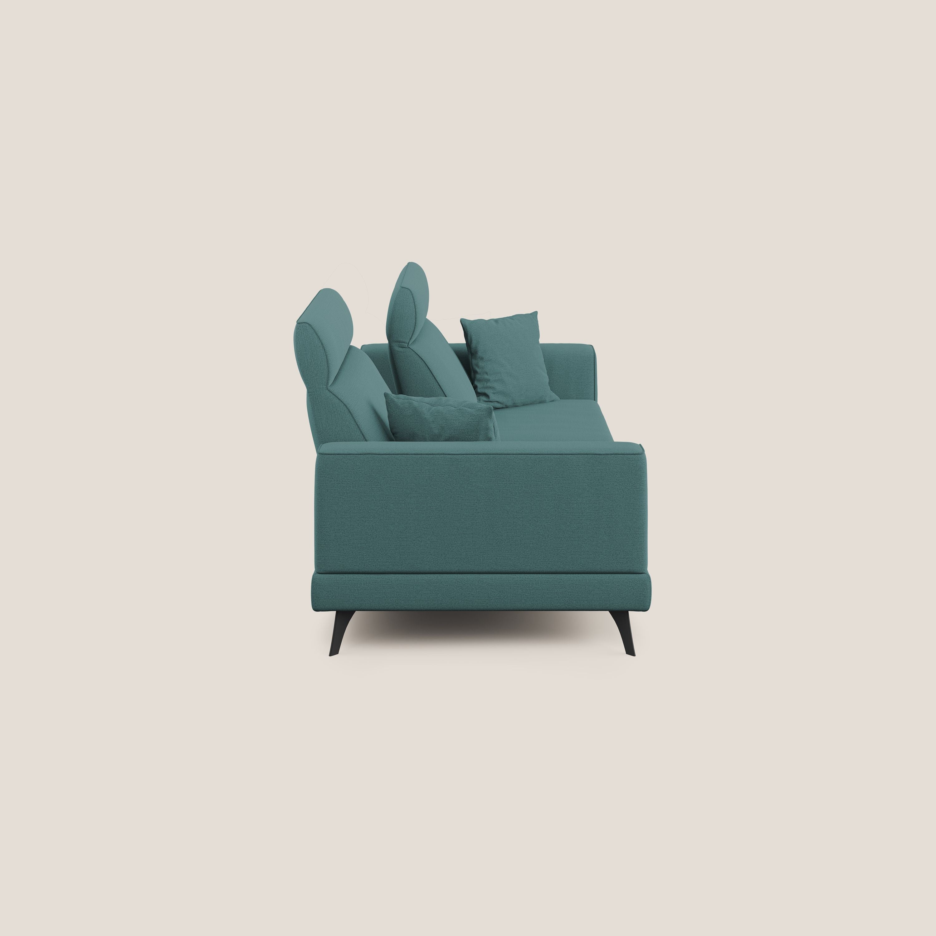 Slide Divano con schienali traslanti e poggiatesta in tessuto simil cotone impermeabile T19 petrolio - divani.store