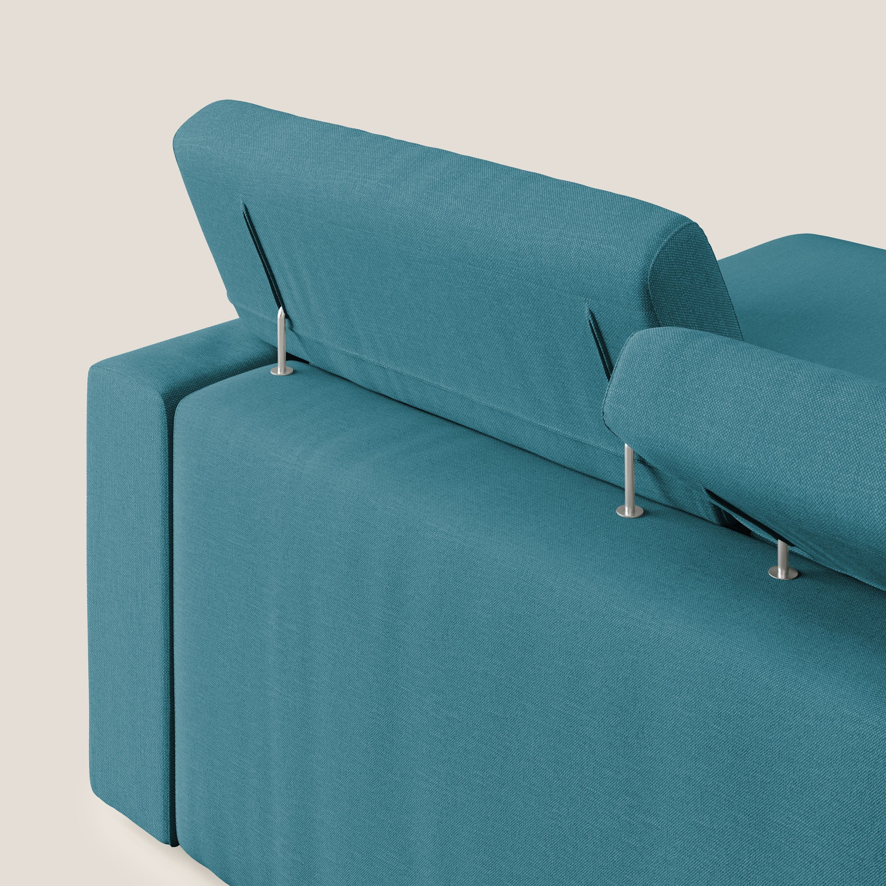 Dylan divano angolare con pouf estraibile poggiapiedi in tessuto simil cotone impermeabile T13 azzurro - divani.store