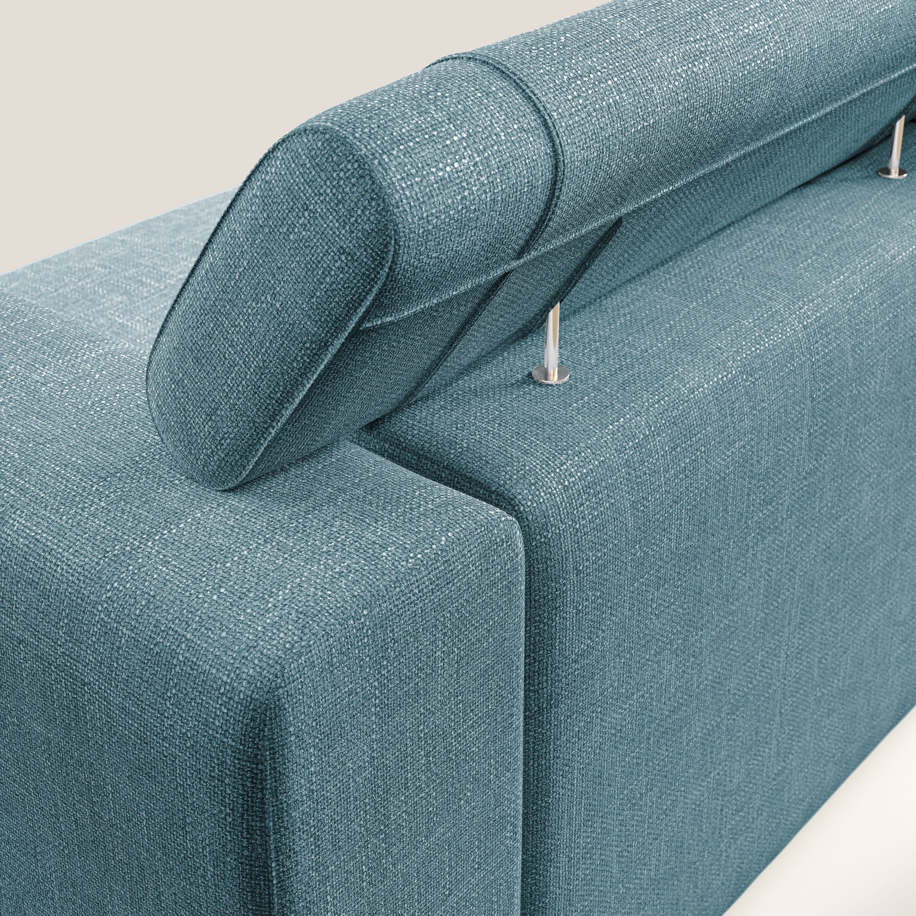 Vegas divano con poggiatesta reclinabili in morbido tessuto impermeabile T06 azzurro - divani.store