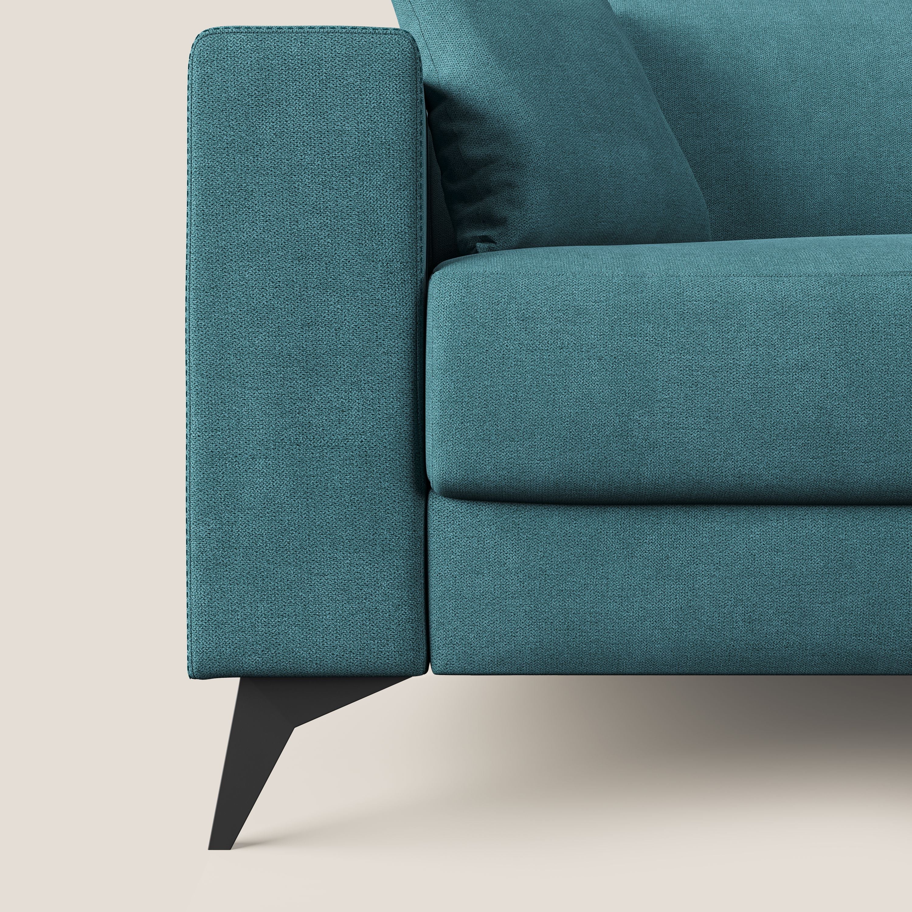 Pegaso divano letto angolare con poggiatesta reclinabili e rivestimento impermeabile T02 azzurro - divani.store