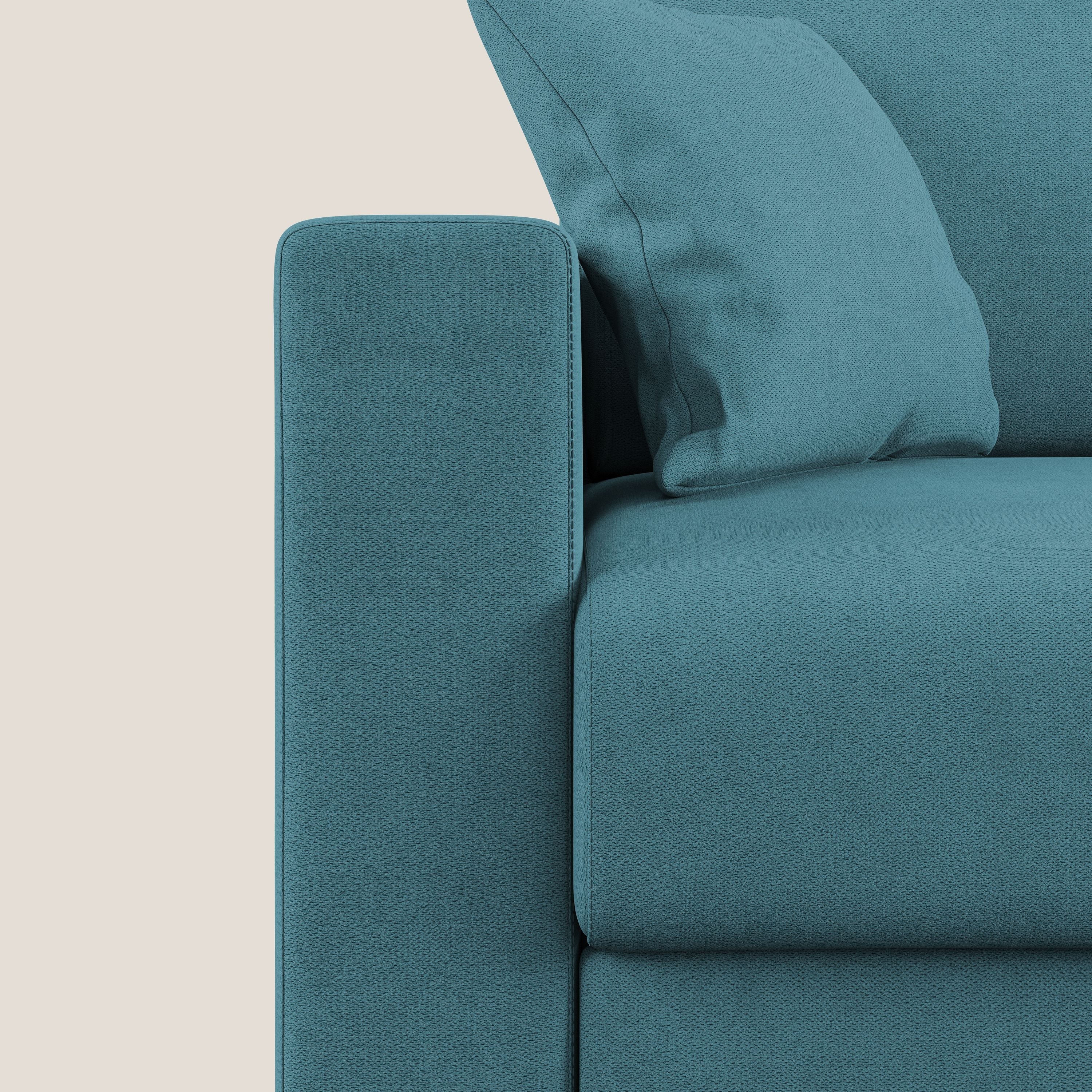 Kafka divano letto angolare in morbido tessuto impermeabile T02 azzurro - divani.store