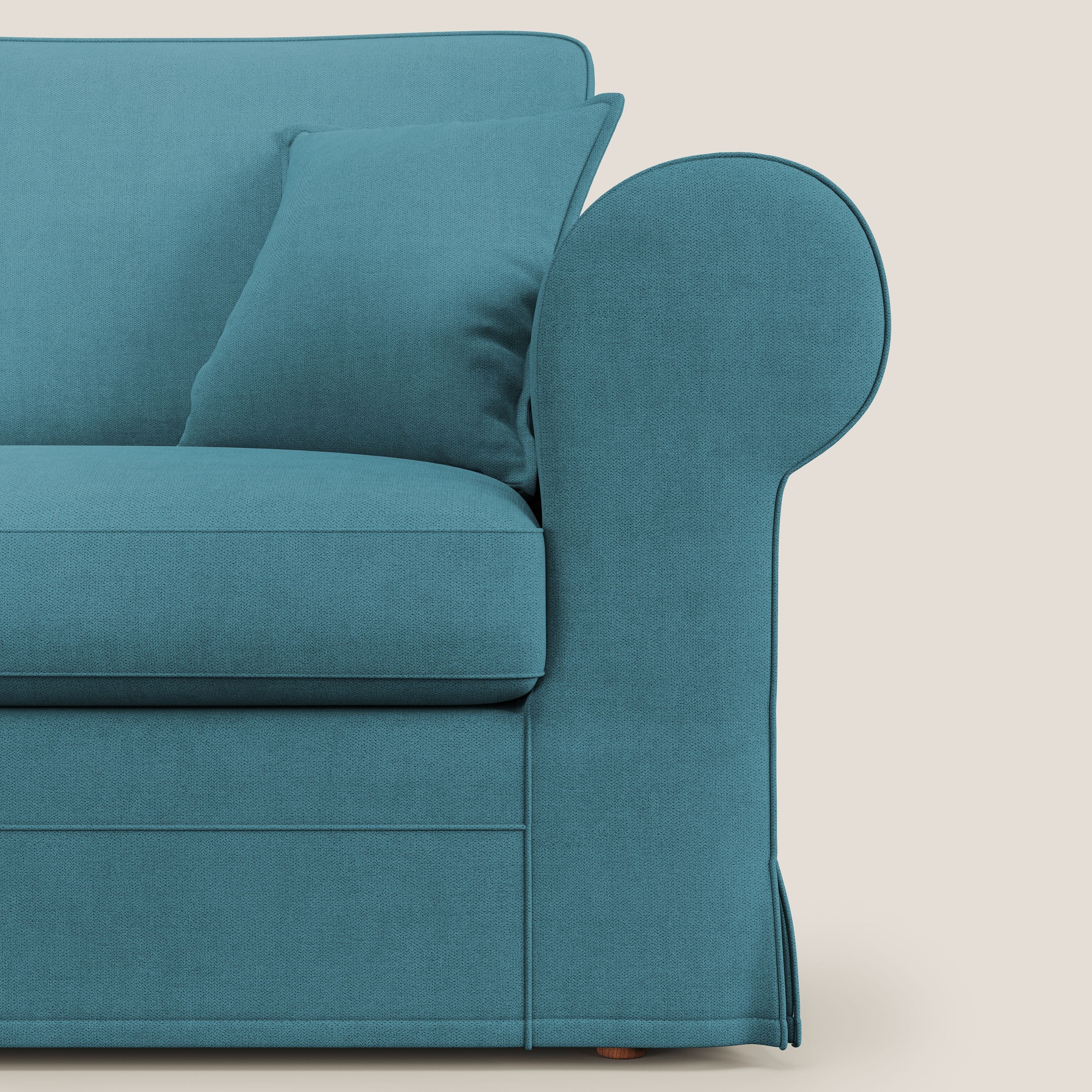 Lady divano classico in piuma d'oca realizzato con tessuto impermeabile T02 azzurro - divani.store