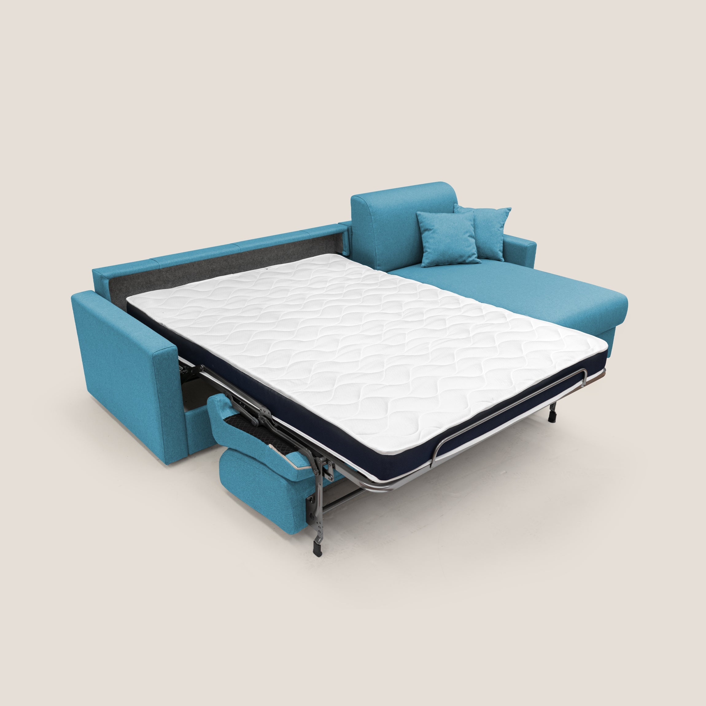 Chris Divano letto angolare 5 posti in tessuto impermeabile T13 azzurro - divani.store