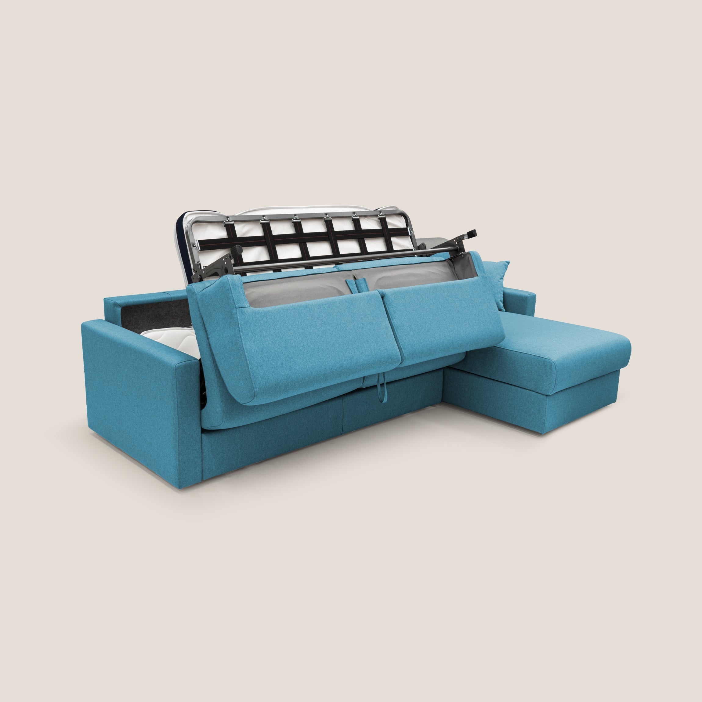 Chris Divano letto angolare 5 posti in tessuto impermeabile T13 azzurro - divani.store