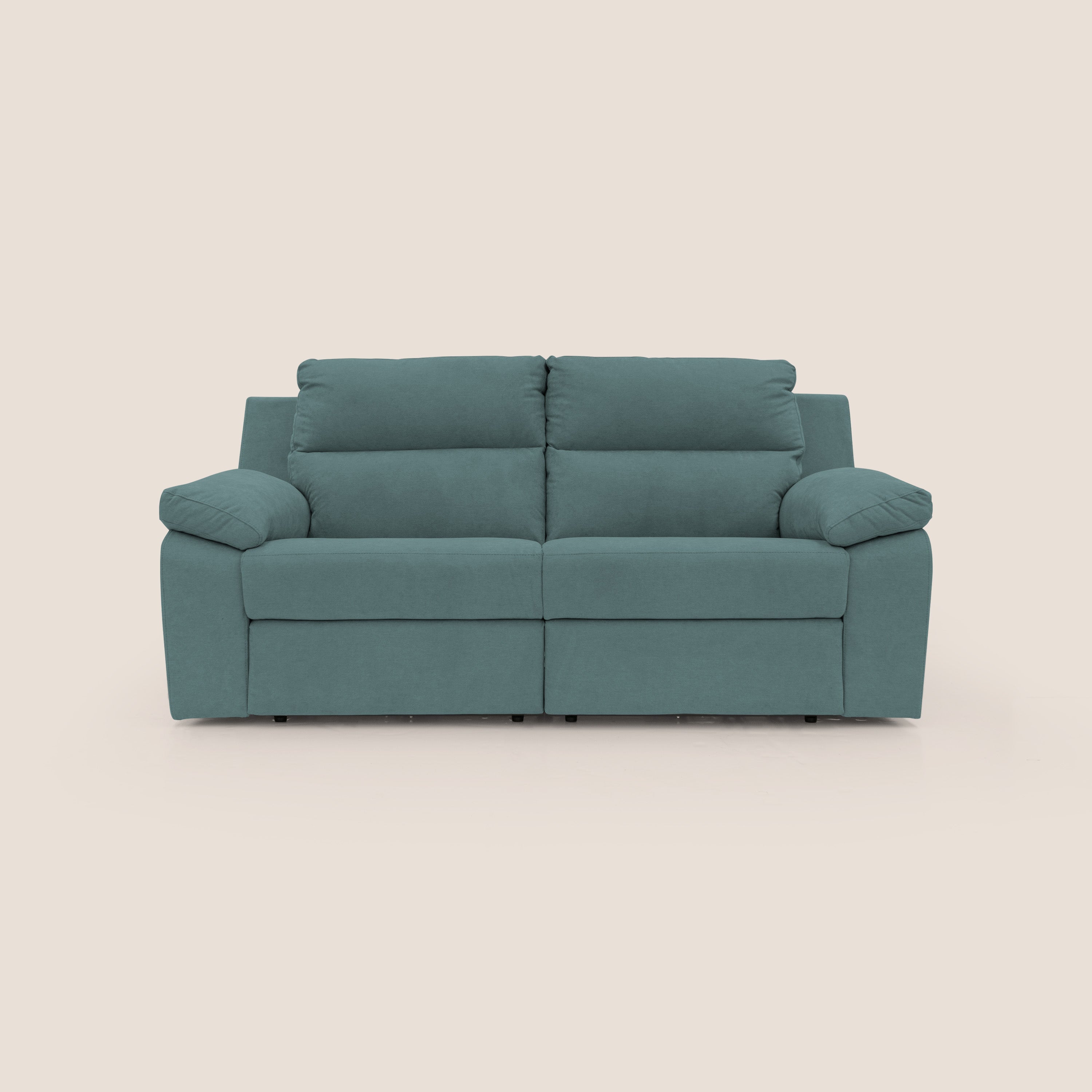 Romeo Divano relax con recliner elettrico in morbido tessuto impermeabile T02 petrolio - divani.store