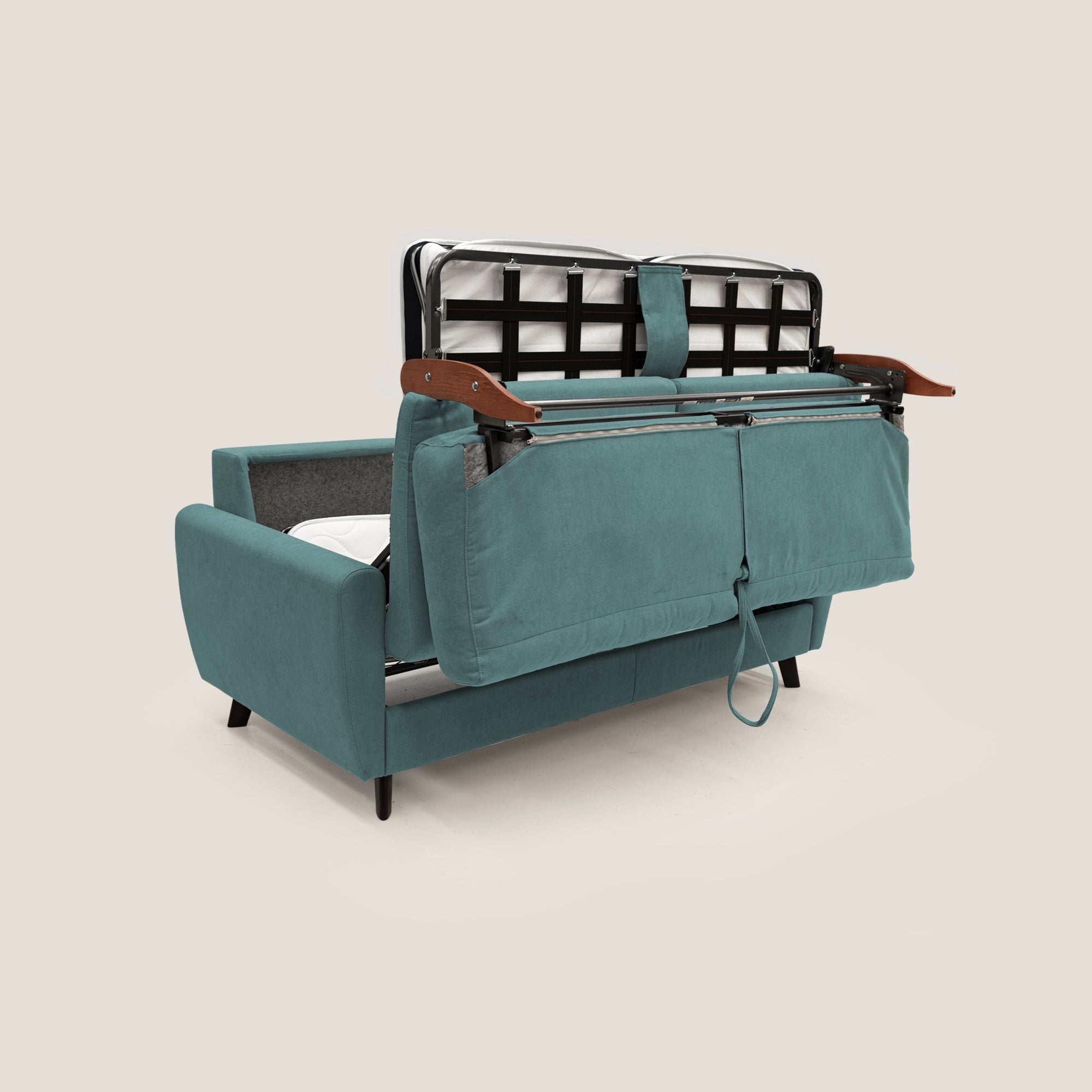 Callisto Divano letto matrimoniale in tessuto morbido impermeabile T02 petrolio - divani.store