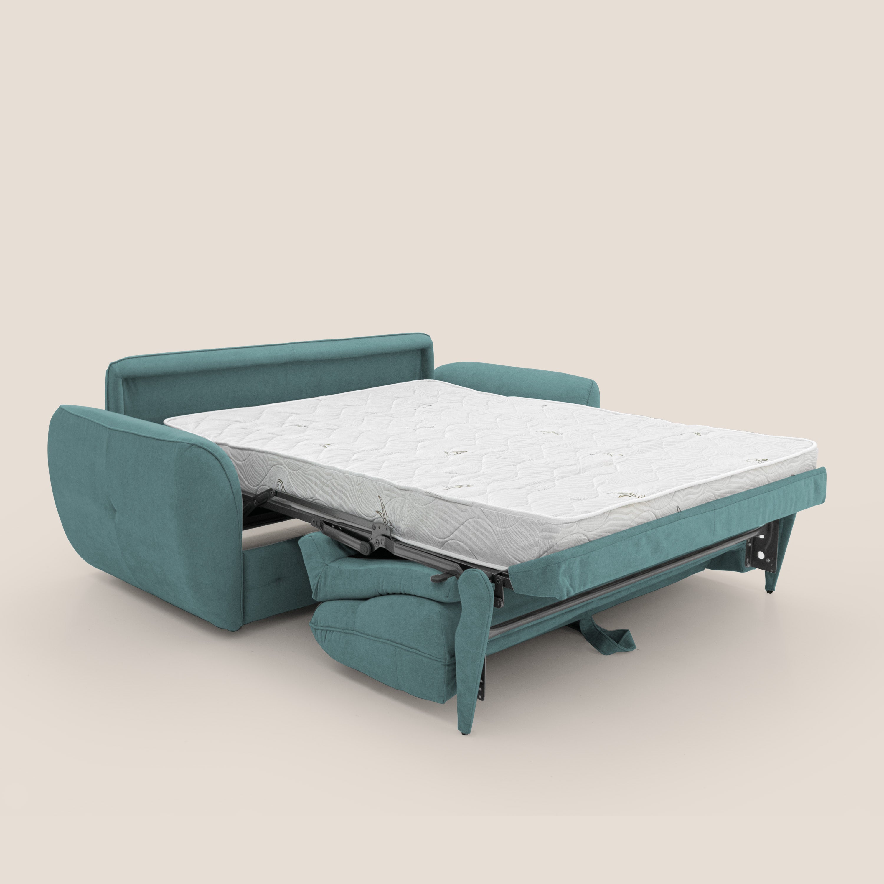 Zeus Divano letto scandinavo con schienale alto in tessuto impermeabile T02 petrolio - divani.store
