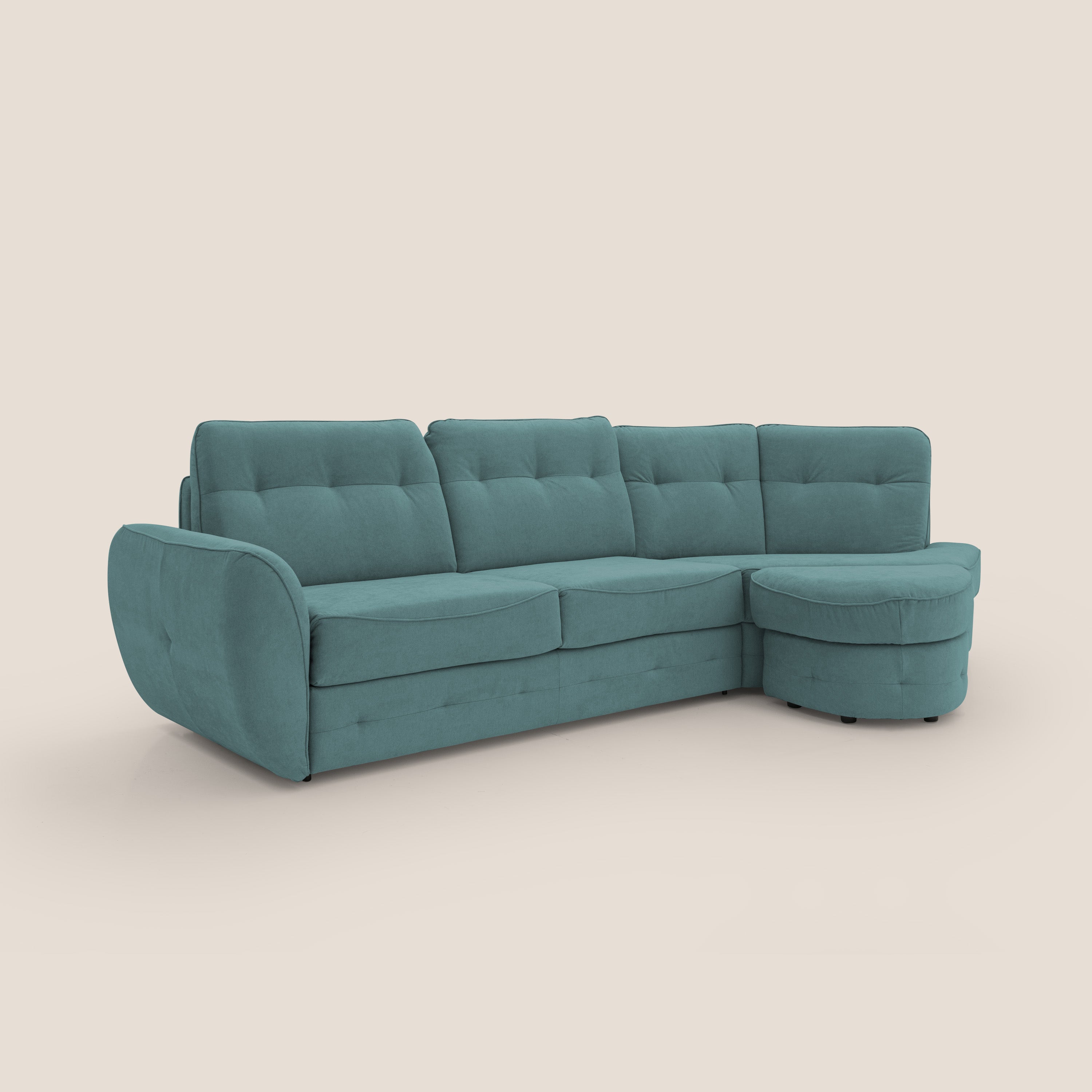 Zeus divano letto angolare con materasso H18 cm pouf mobile in tessuto impermeabile T02 - divani.store