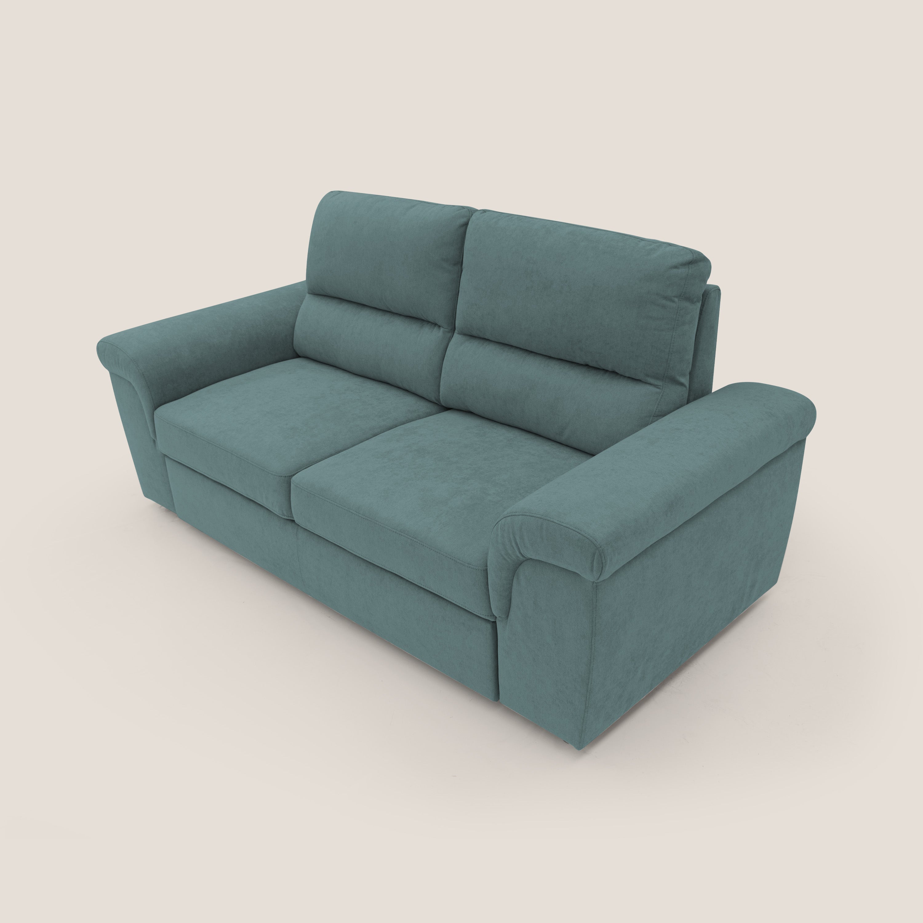 Minerva divano con pouf estraibile poggiapiedi in tessuto morbido impermeabile T02 petrolio - divani.store