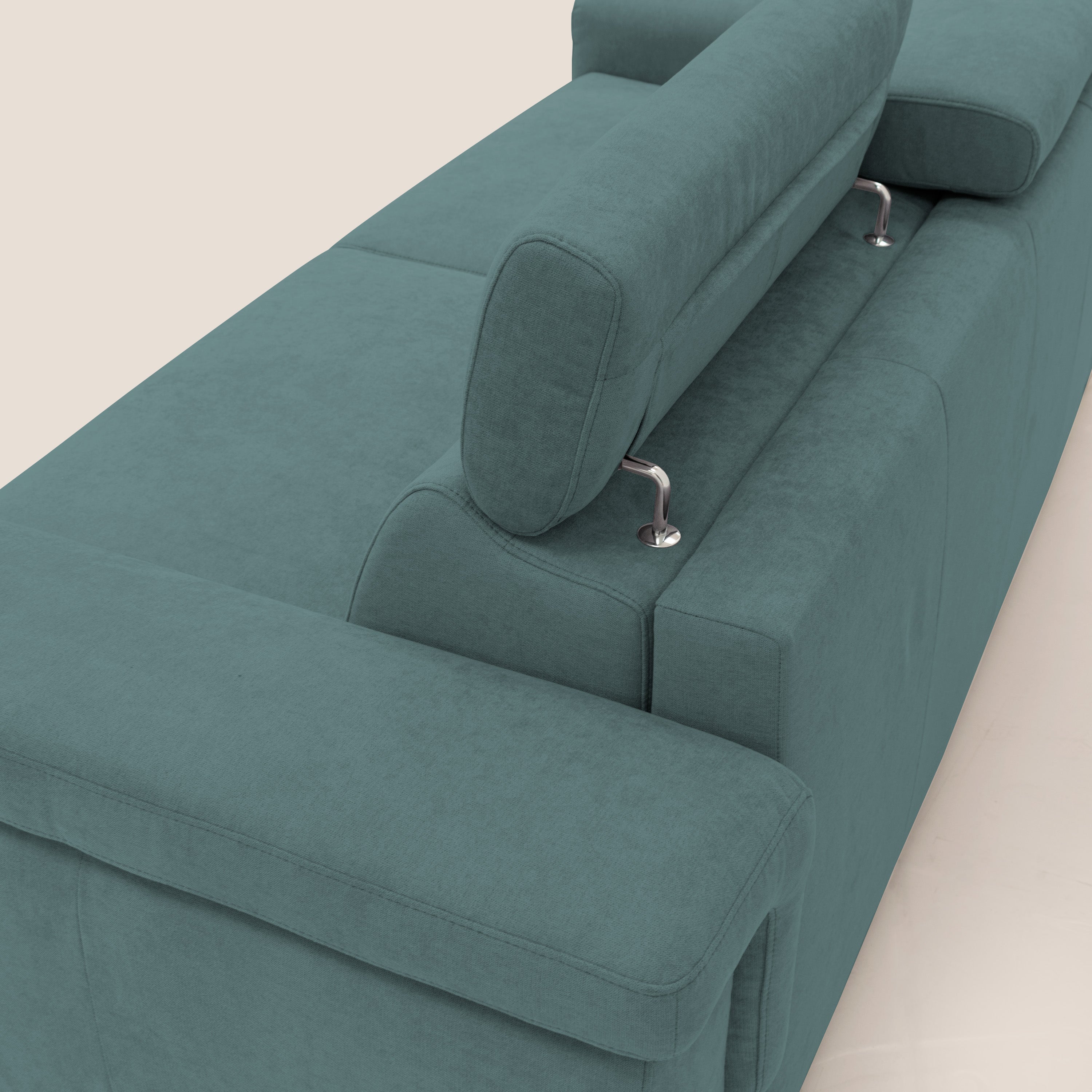 Giunone divano letto con materasso alto 18 cm e poggiatesta reclinabili in tessuto impermeabile T02 petrolio - divani.store