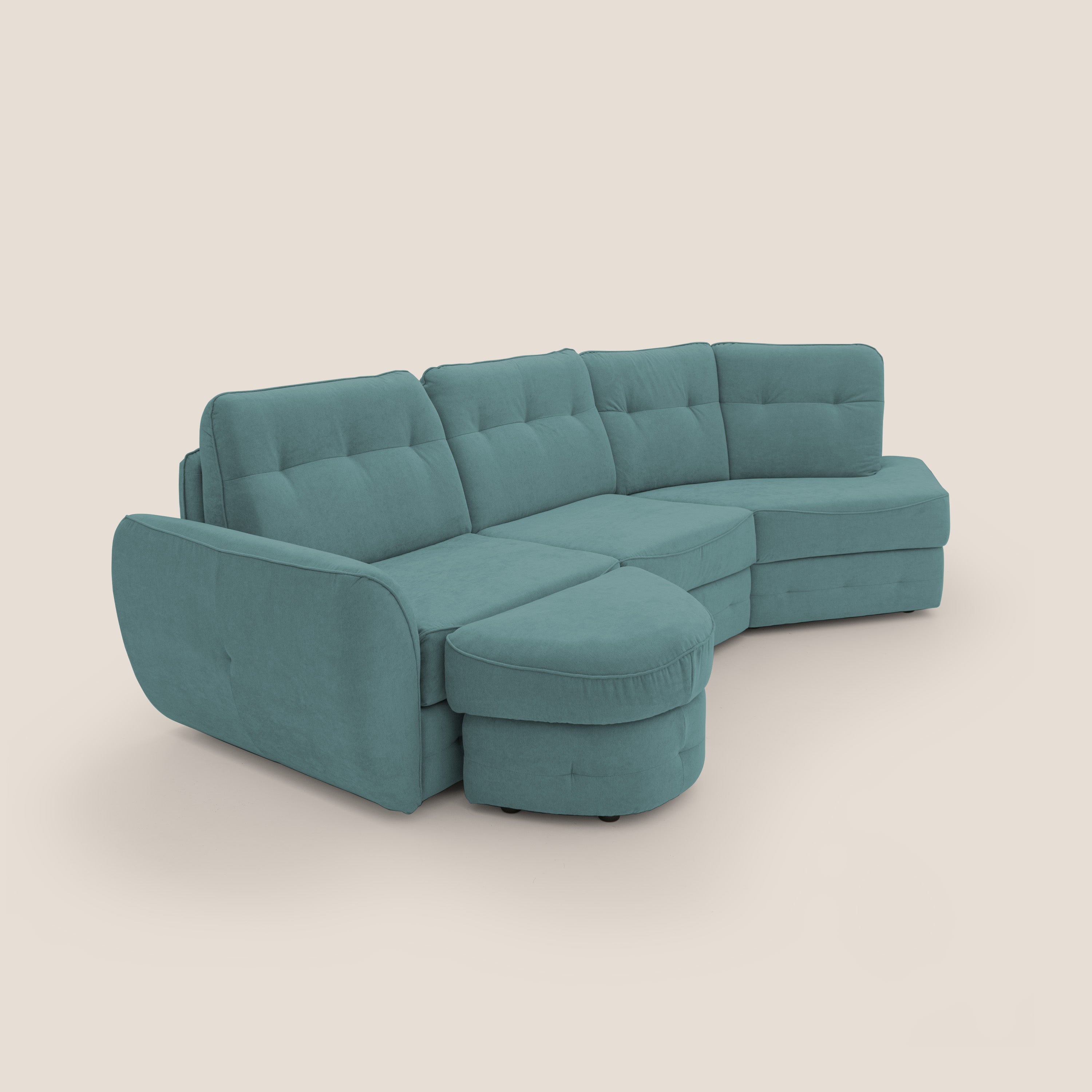 Zeus divano letto angolare con materasso H18 cm pouf mobile in tessuto impermeabile T02 - divani.store