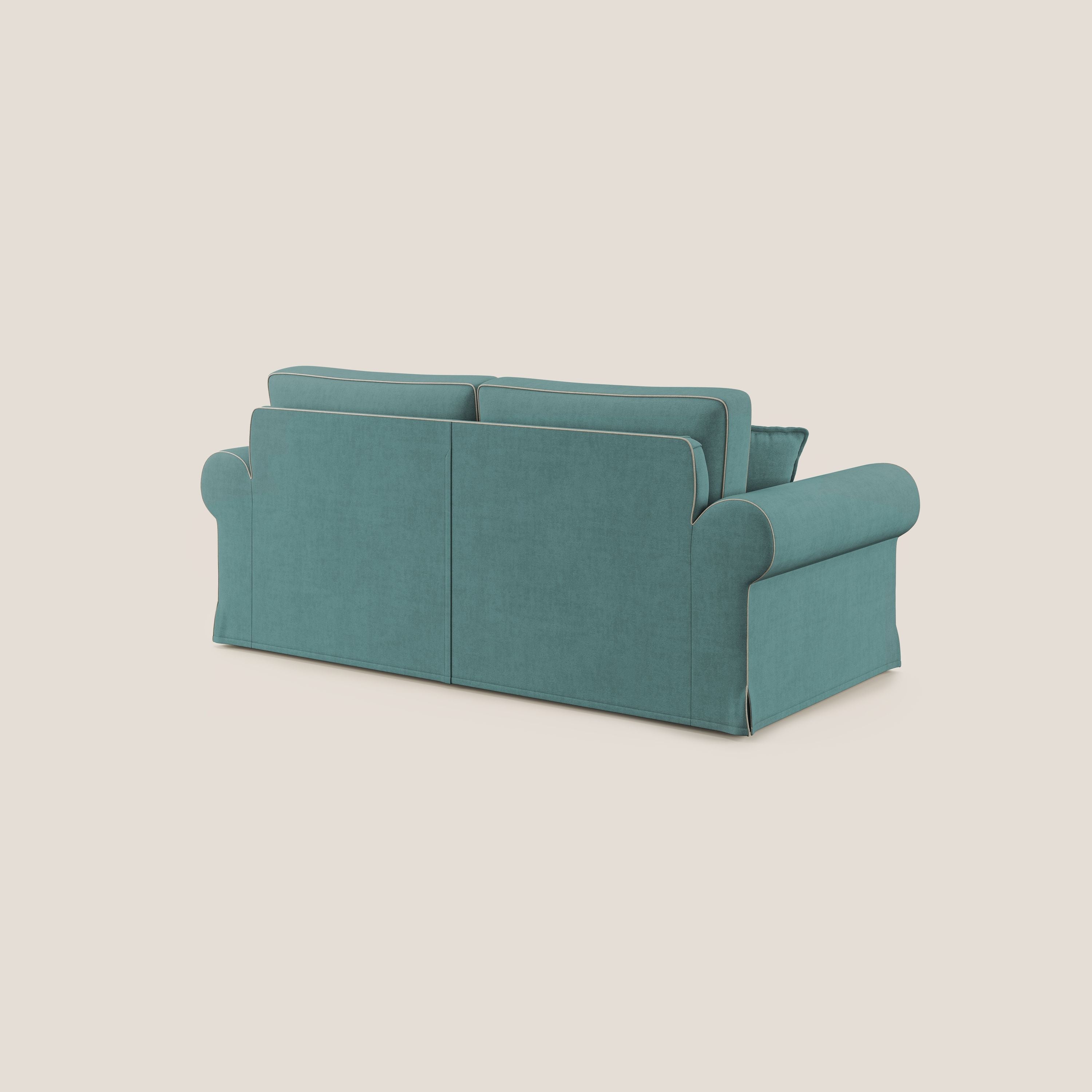 Lady divano classico bicolore in piuma d'oca realizzato con tessuto impermeabile T02 petrolio - panna - divani.store