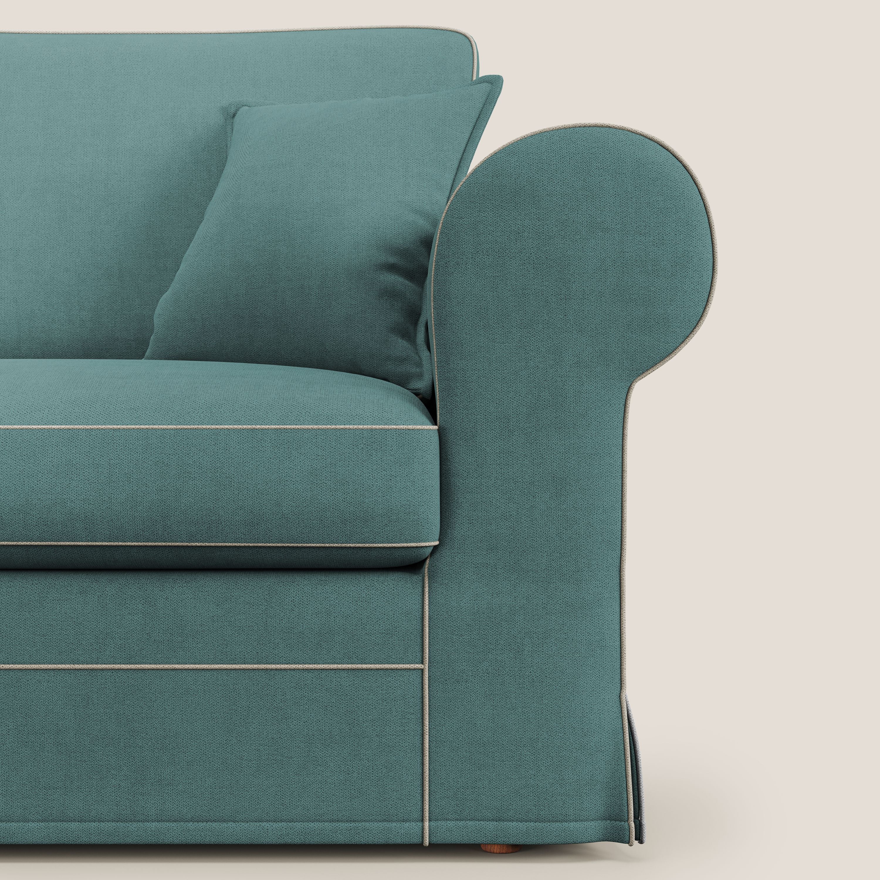 Lady divano classico bicolore in piuma d'oca realizzato con tessuto impermeabile T02 petrolio - panna - divani.store