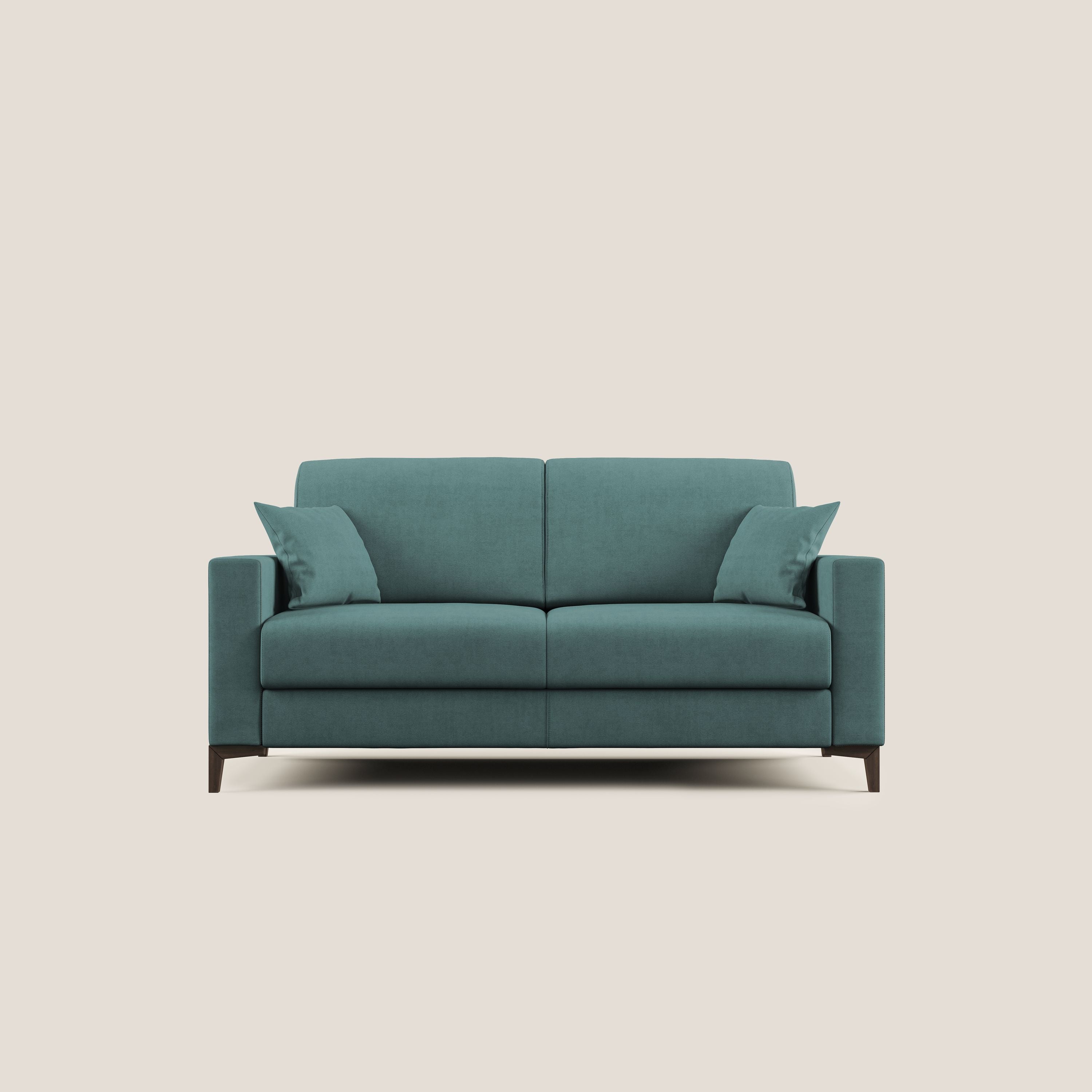 Kafka divano letto matrimoniale in morbido tessuto impermeabile T02 petrolio - divani.store