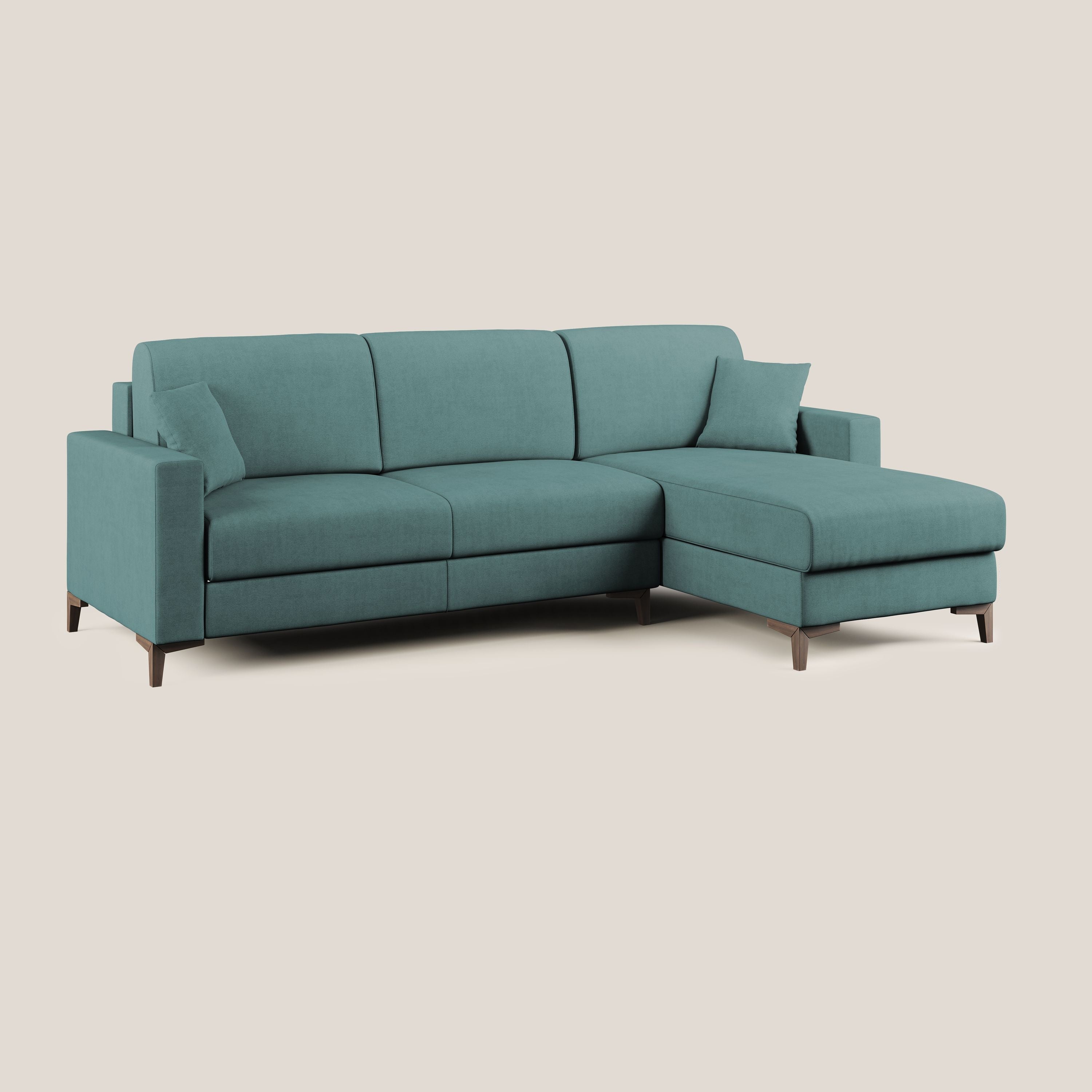 Kafka divano letto angolare in morbido tessuto impermeabile T02 petrolio - divani.store