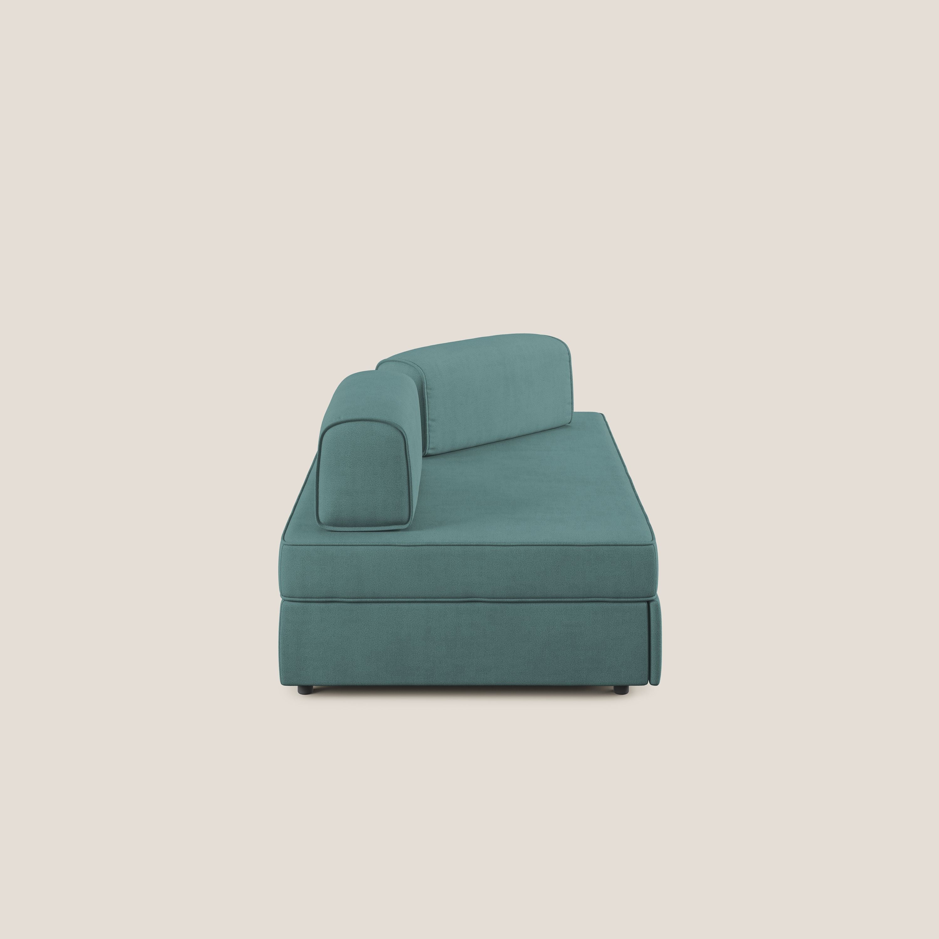 Liberty divano con pouf estraibile e schienali movibili in tessuto morbido impermeabile T02 petrolio - divani.store