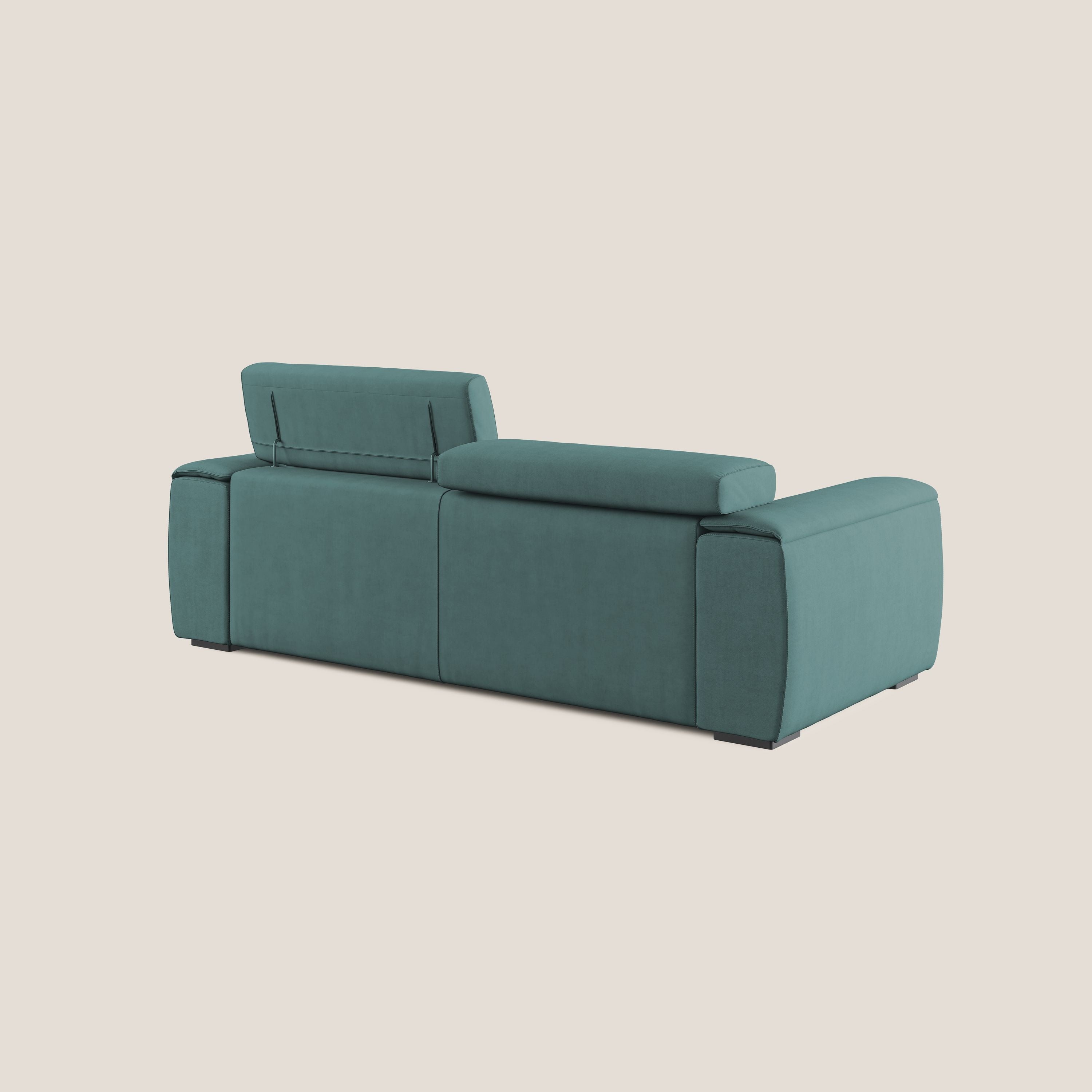 Zeno Divano con pouf estraibile poggiapiedi in tessuto morbido impermeabile T02 petrolio - divani.store